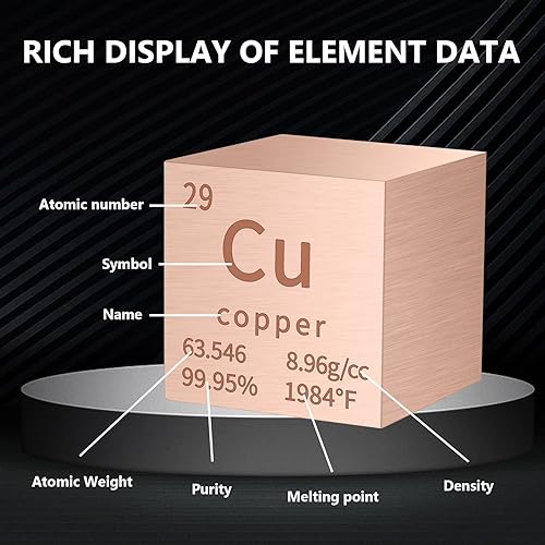 Miniatura 3 de Cubo de cobre de metal puro de alta densidad, cubo grabado con láser, para colección de elementos, material de laboratorio, tabla periódica de