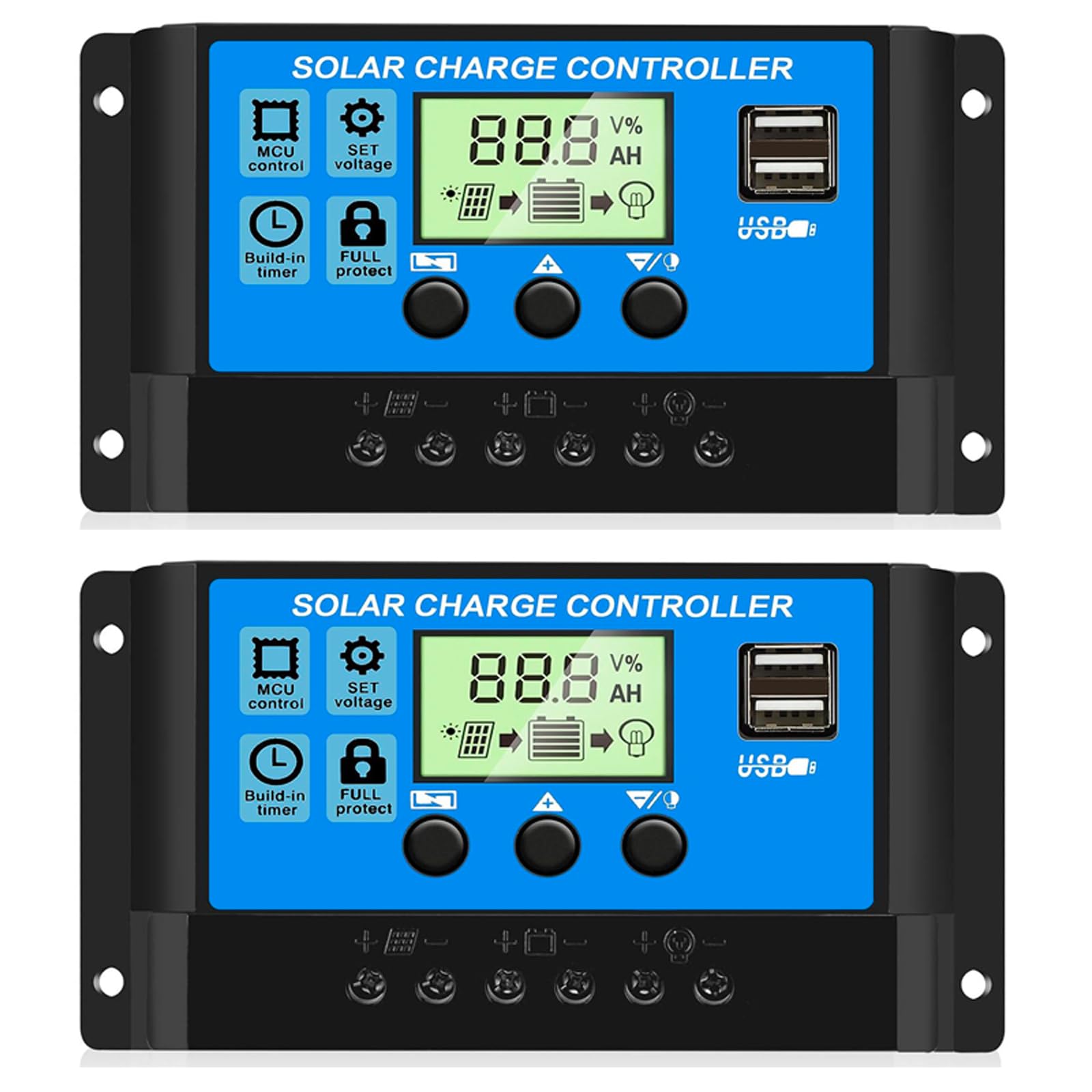 2PCS 30A PWM Solar Charge Controller, 12V 24V Dual USB Solar Panel Battery Intelligent Regulator with LCD Display, Auto Parameter Adjustable, Timer Setting, Multiple Load Control Modes-image-28