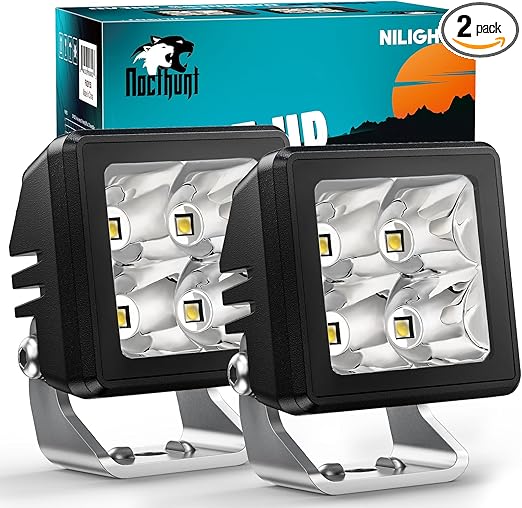 Nilight Motorcycle LED Pods 2 PCS 2 Inch 20 W Spot Beam Square Mini Driving Work Light Built-in EMC Offroad Side Ditch Lights for Tractor Truck Motorbike Boat ATV