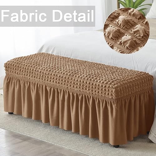 Vista 13 de XMNTG Fundas de banco elásticas para comedor, funda de banco de sirsaca con falda, estilo campestre, extraíble, lavable, tapizada, funda protectora