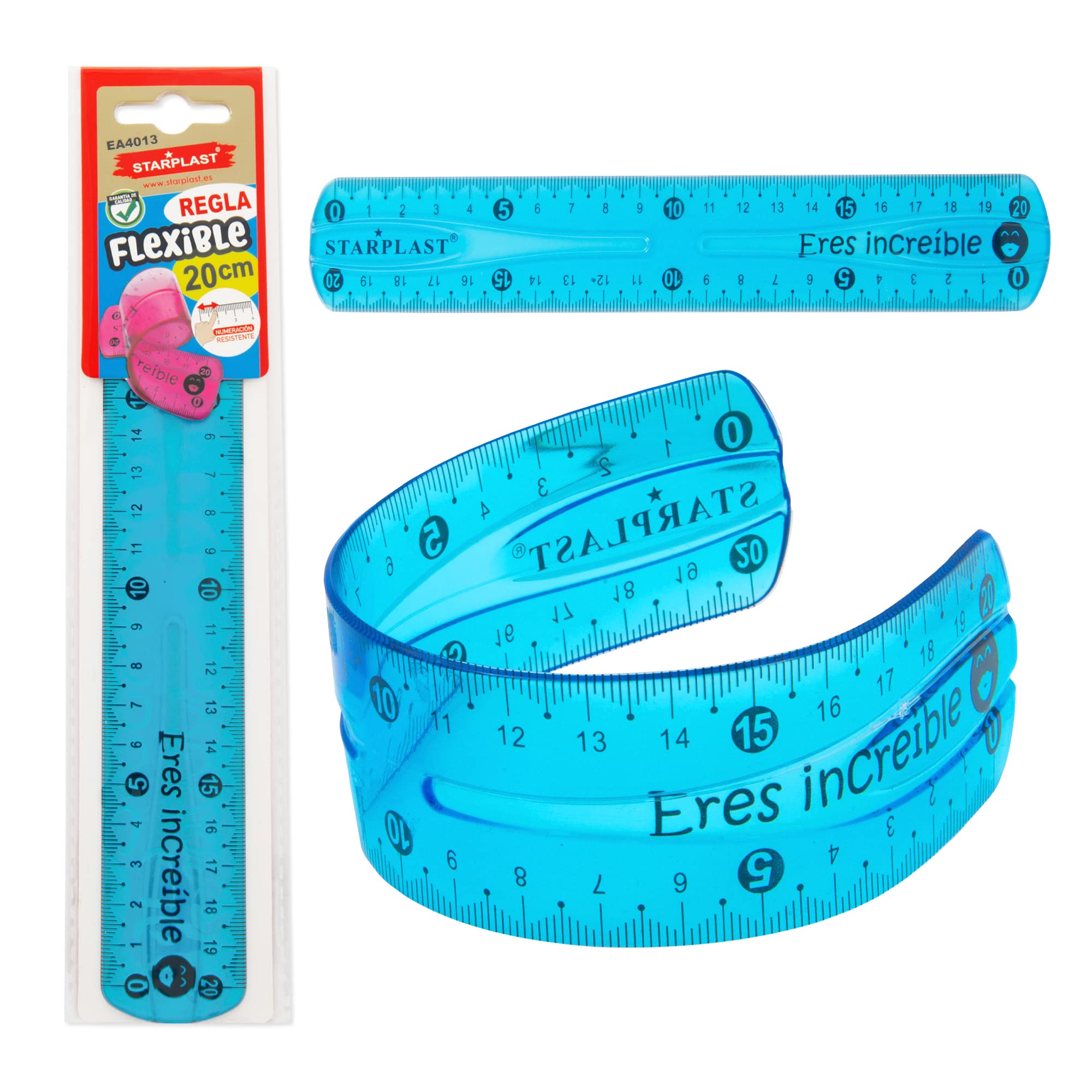 REGLA FLEXIBLE 20 CM STARPLAST - 4 colores, numeración resistente - AZUL