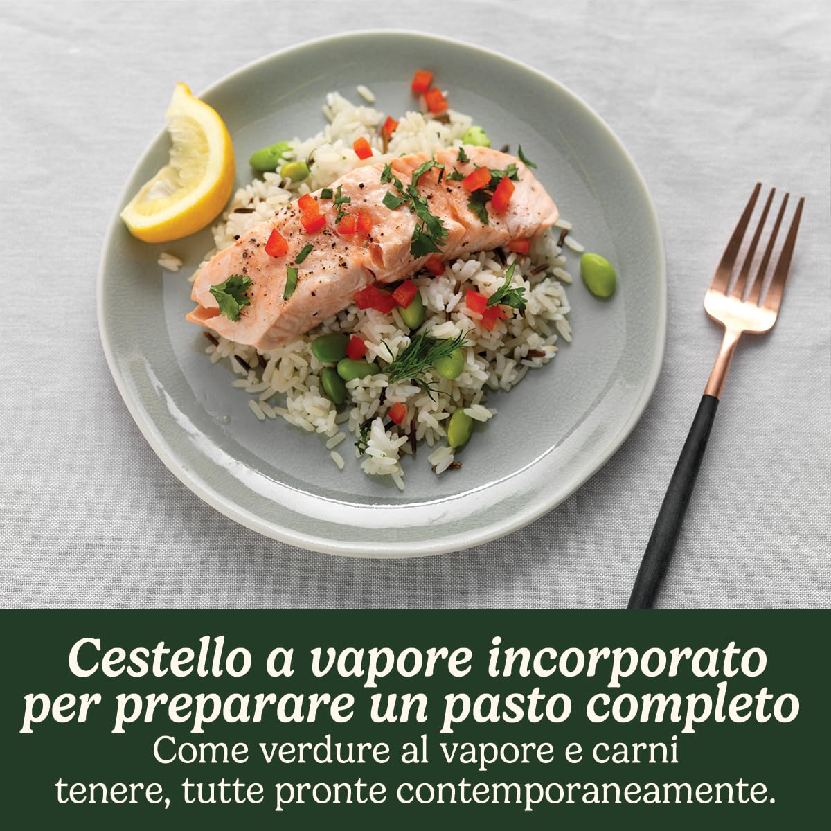 Cuisinart Cuociriso Multifunzone | Cuoce a vapore e mantiene al caldo | Cavo retrattile | Recipiente Antiaderente e Cestino in Acciaio Inox senza BPA | Fino a 400g di riso, 6 Porzioni