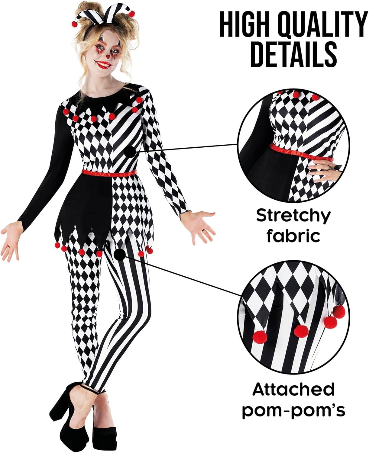 Morph Jester Costume Women, Circus Costume Woman, Jester Costumes Womens Clown Outfits, Halloween Costumes for Women Adult - Image 3