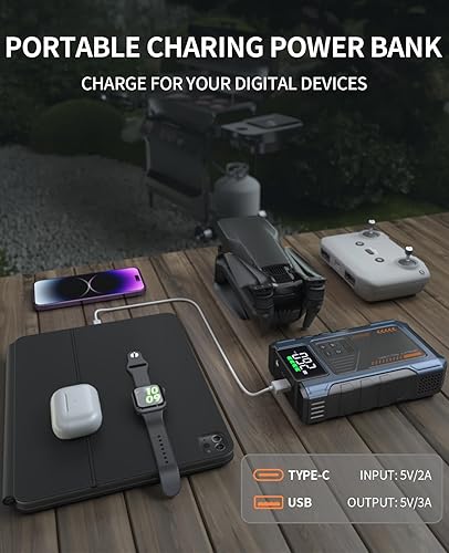 Miniatura 5 de Cargador de batería de automóvil con compresor de aire, caja de arranque de 4500 A para batería de automóvil, paquete de salto portátil de 12 V,