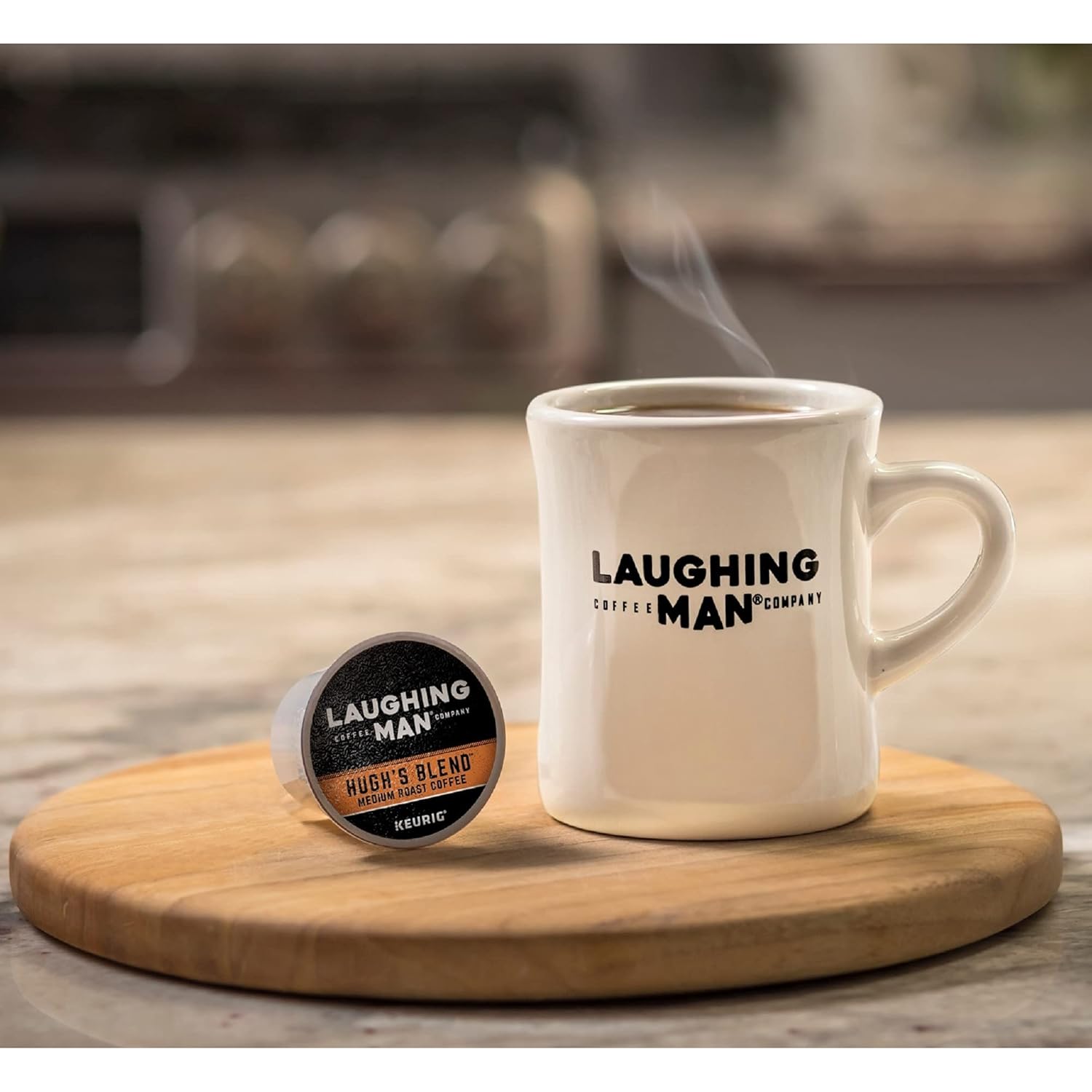 Laughing Man Hugh's Blend Keurig Single-Serve K-Cup Pods, Medium Roast Coffee, 60 Count (6 Packs of 10)