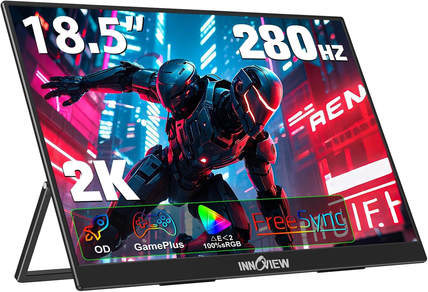 InnoView 18.5 Inch 280Hz Portable Gaming Monitor,2K QHD 100% sRGB Portable Monitor Gameplus HDR FreeSync Laptop Monitors,Portable Screen for PC Phone Game Console