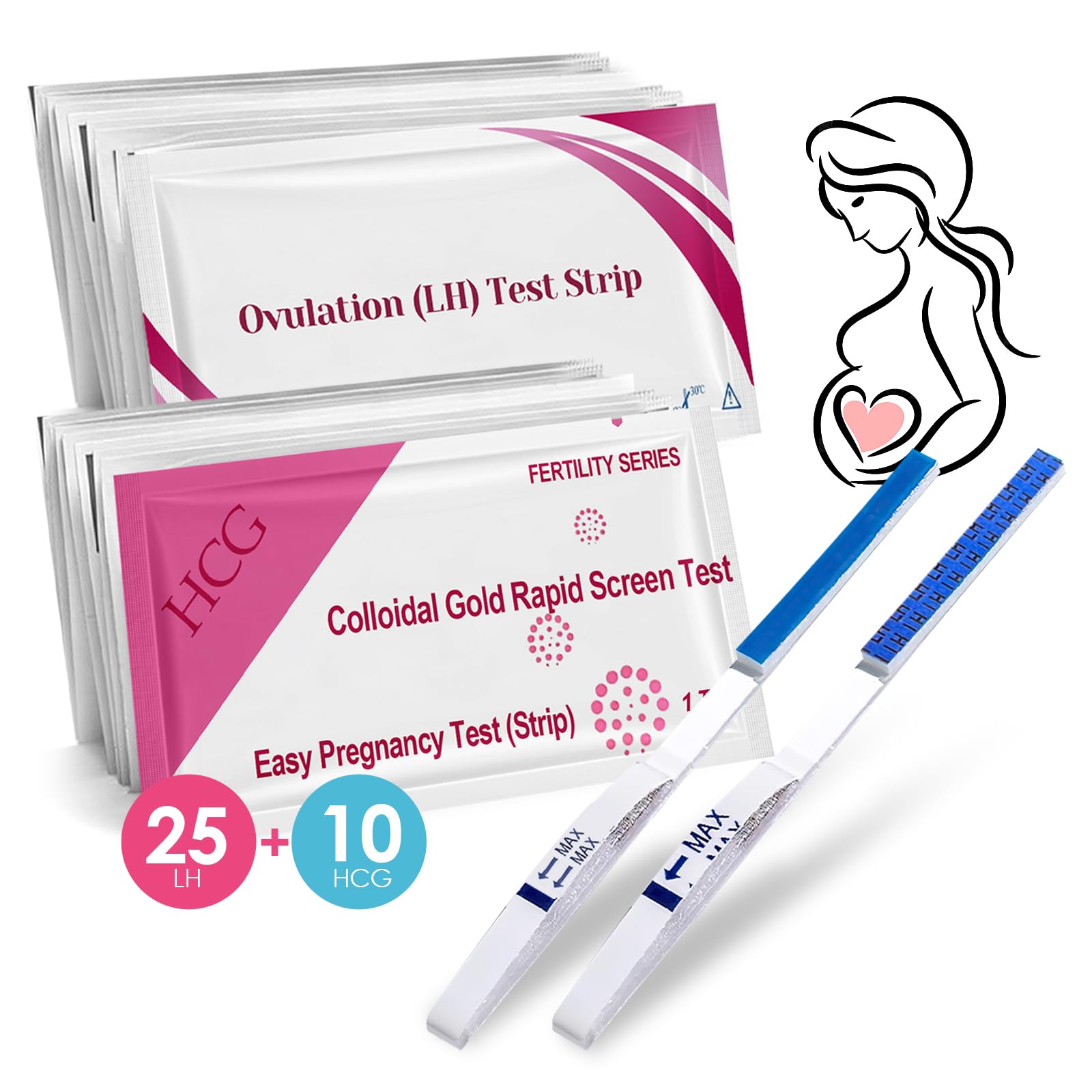 25 Tests d'Ovulation+10 Tests de Grossesse, Tests d'Ovulation Tests de Grossesse, Tests d'ovulation Sensibles à 25 miu/ml, Test de Grossesse Fiable et Rapide, Test de Fertilité pour Femme Ovulation