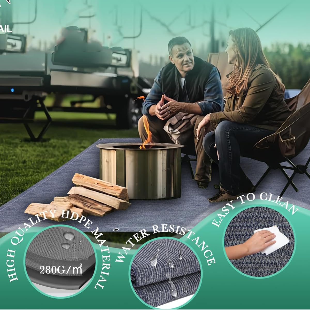 HEYOUTH Vorzeltteppich,Camping Teppich,Teppich für Zelt Wohnmobil,Outdoor Vorzeltboden,Zeltteppichinkl inkl 13 Befestigungsnägel,aus HDPE 240 g/㎡,mit ösen Tragetasche,für Wohnmobil und Wohnwagen