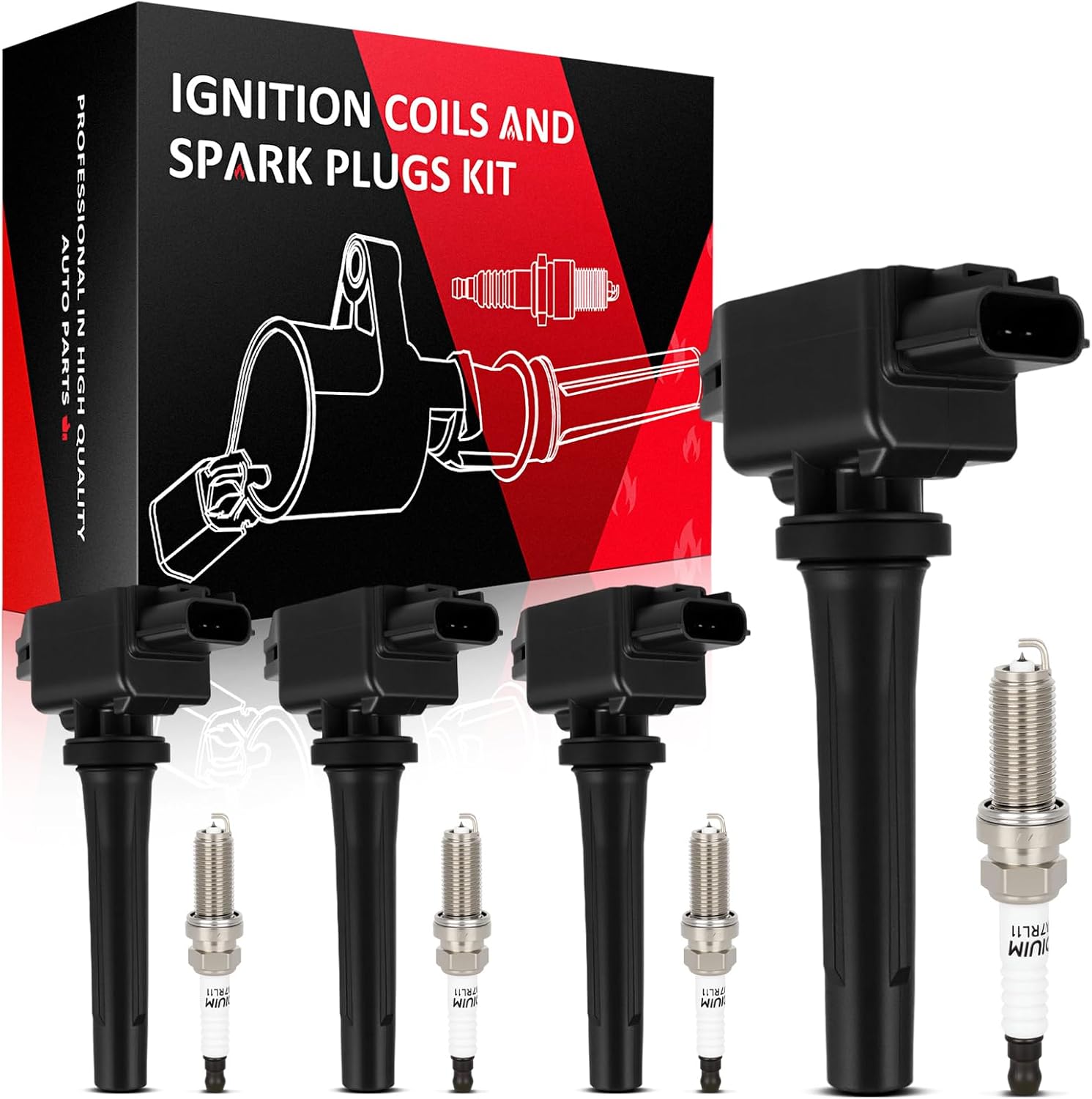 SCITOO 4 ignition coils + 4 iridium Spark Plugs,for Toyota Yaris iA 1.5L 2017-2018,for Scion iA 1.5L 2016 90118-WB460, UF-822