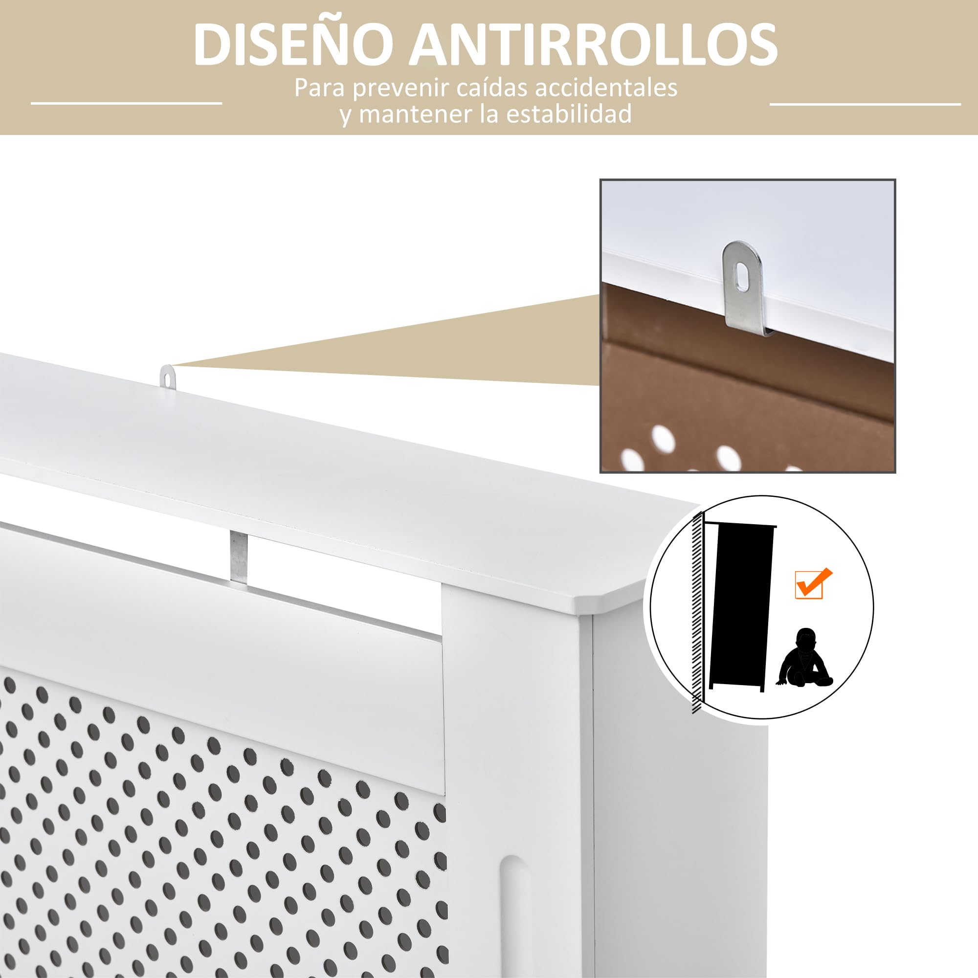 HOMCOM Cubre Radiadores, 111.5x19x82 cm, Cubierta para Radiador Moderna de MDF, con Estante Superior y Listones, para Salón, Dormitorio, Pasillo, Blanco