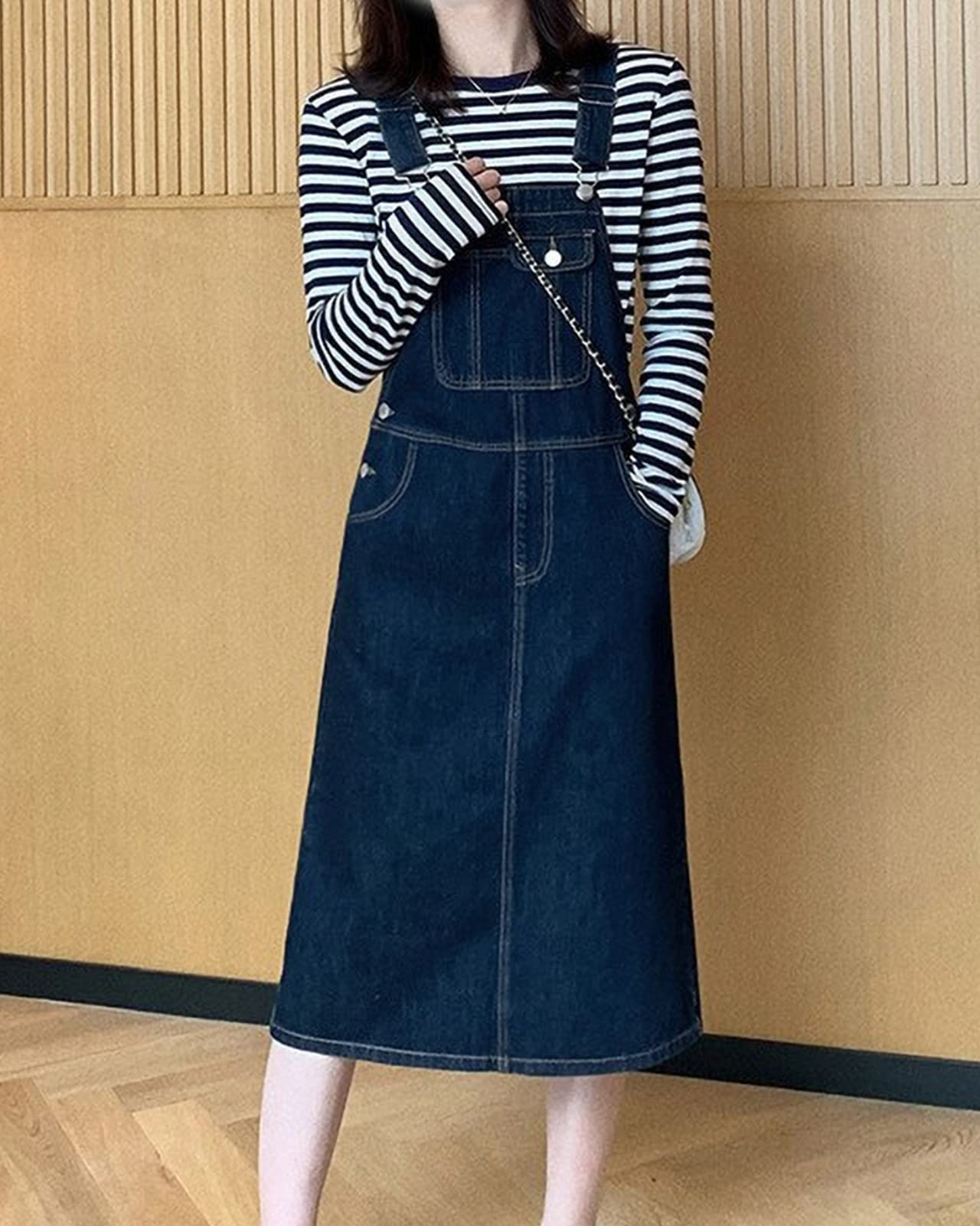 Vestido Peto Vaquero Mujer Corta Denim Dungarees Vestido Monos Peto de Falda con Bolsillos