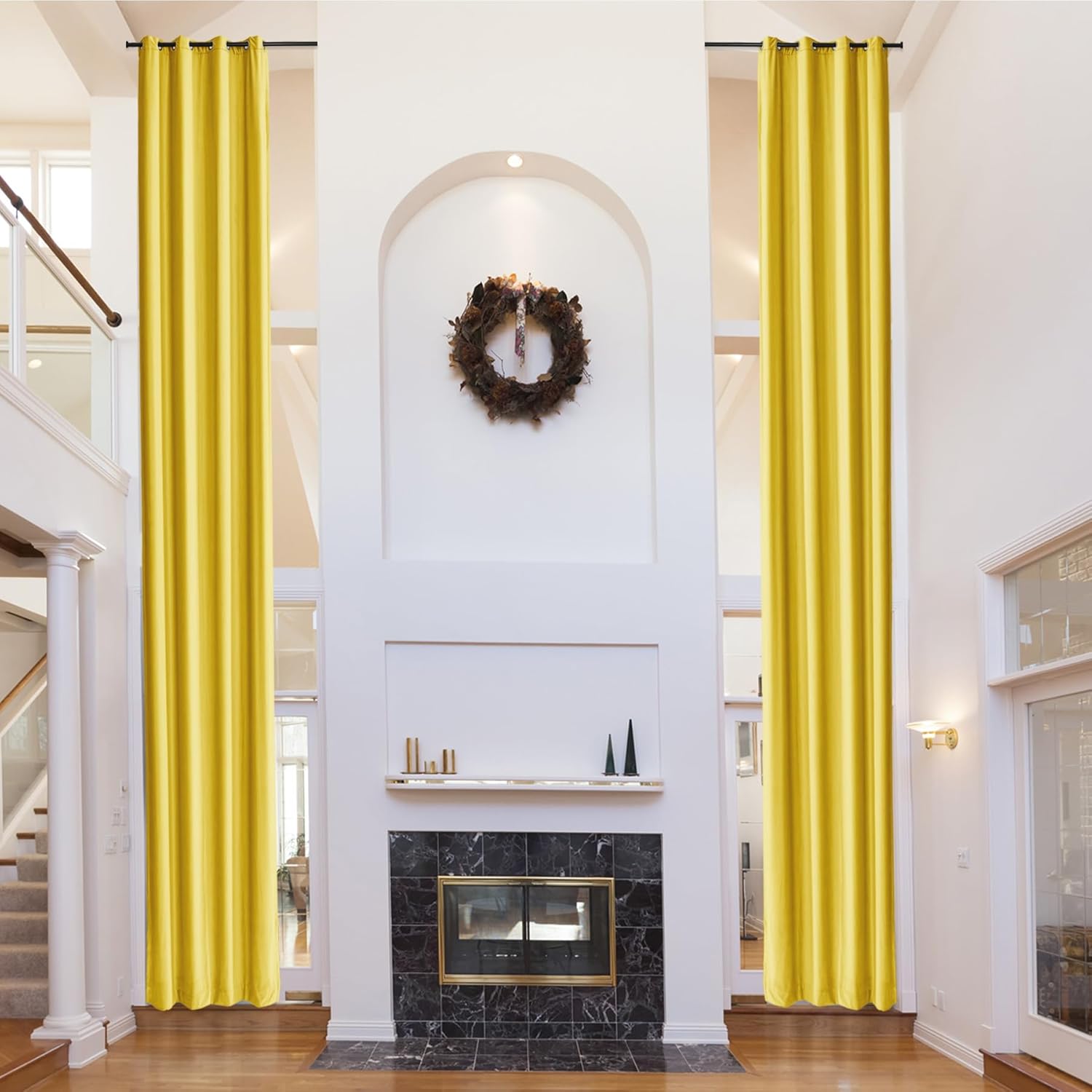 Fcosie 216 Inches Long Thick Thermal Insulated Velvet Curtains Grommet Top Extra Long Velvet Drapes for High Ceiling Room Darkening Window Curtains Drapery Draperies, Yellow, 50" W by 216" L, 1 PC