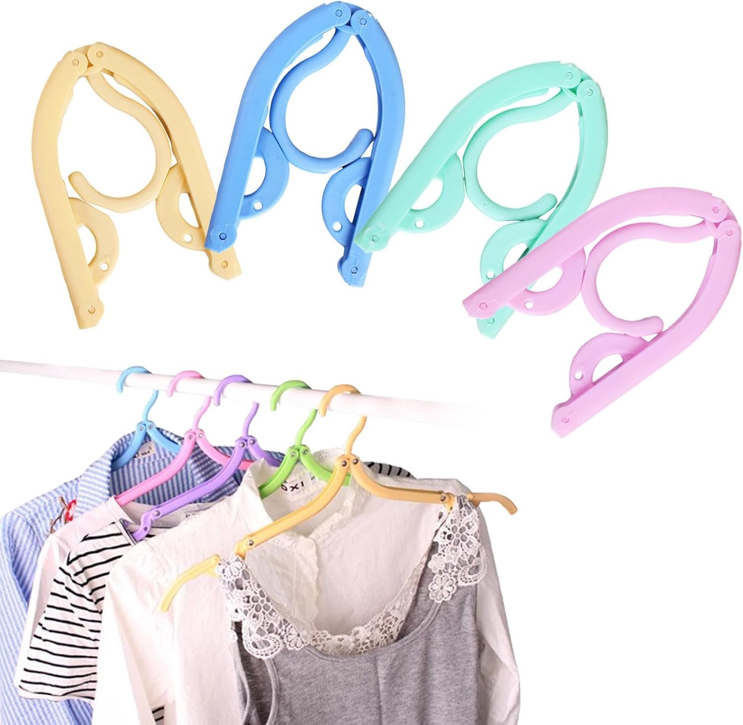 20 Pcs Travel Folding Hanger,Portable Folding Plastic Clothes Hangers Multifunction Travel Accessories for Home Hotel Camping Holiday Travel(4 Colors)
