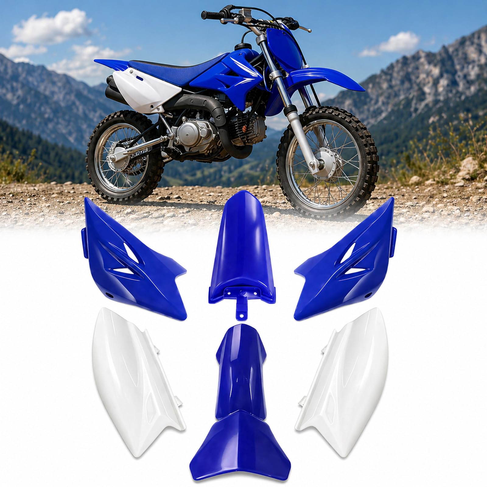 Podoy TTR50 Body Fender Kit Plastic Fairing Set 6PCS (Blue and White)