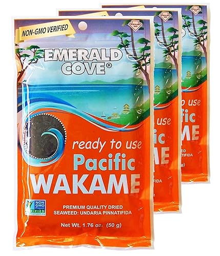 Emerald Cove Pacific Wakame listo para usar, algas secas precortadas, perfectas para sopa de miso, ensalada de algas, Miyeok Guk, naturalmente sin