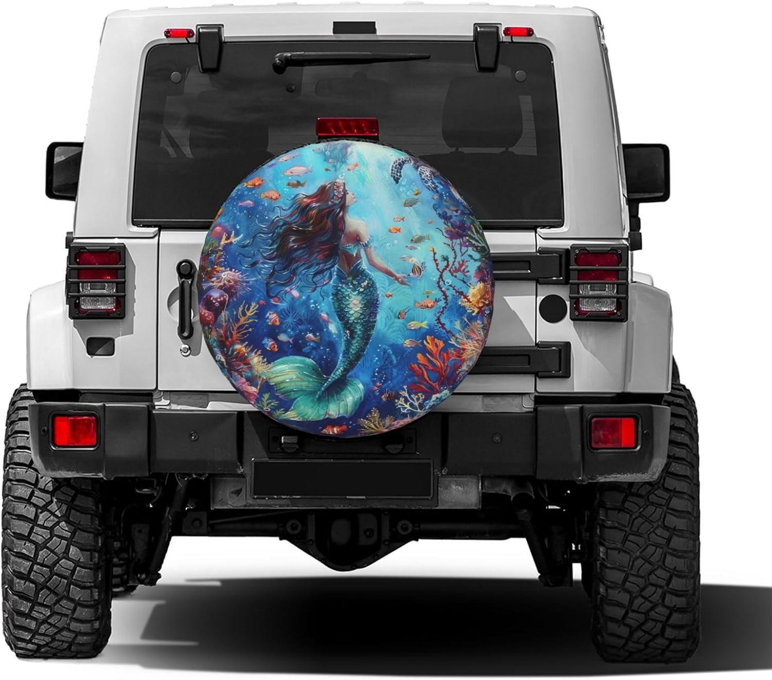 Mermaid Girl On Underwater World 1 Spare Tire Cover Dust-Proof Wheel Tire Cover Fit Trailer, RV, SUV and Many Vehicle 17 Inch