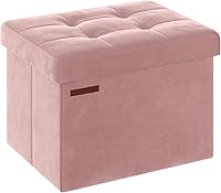 SONGMICS Jelly Pink Foldable Storage Ottoman Footstool, 12.2x16.1 Inch, 286 lb Capacity, 32L Hidden Storage for Bedroom, Living Room, Dorm