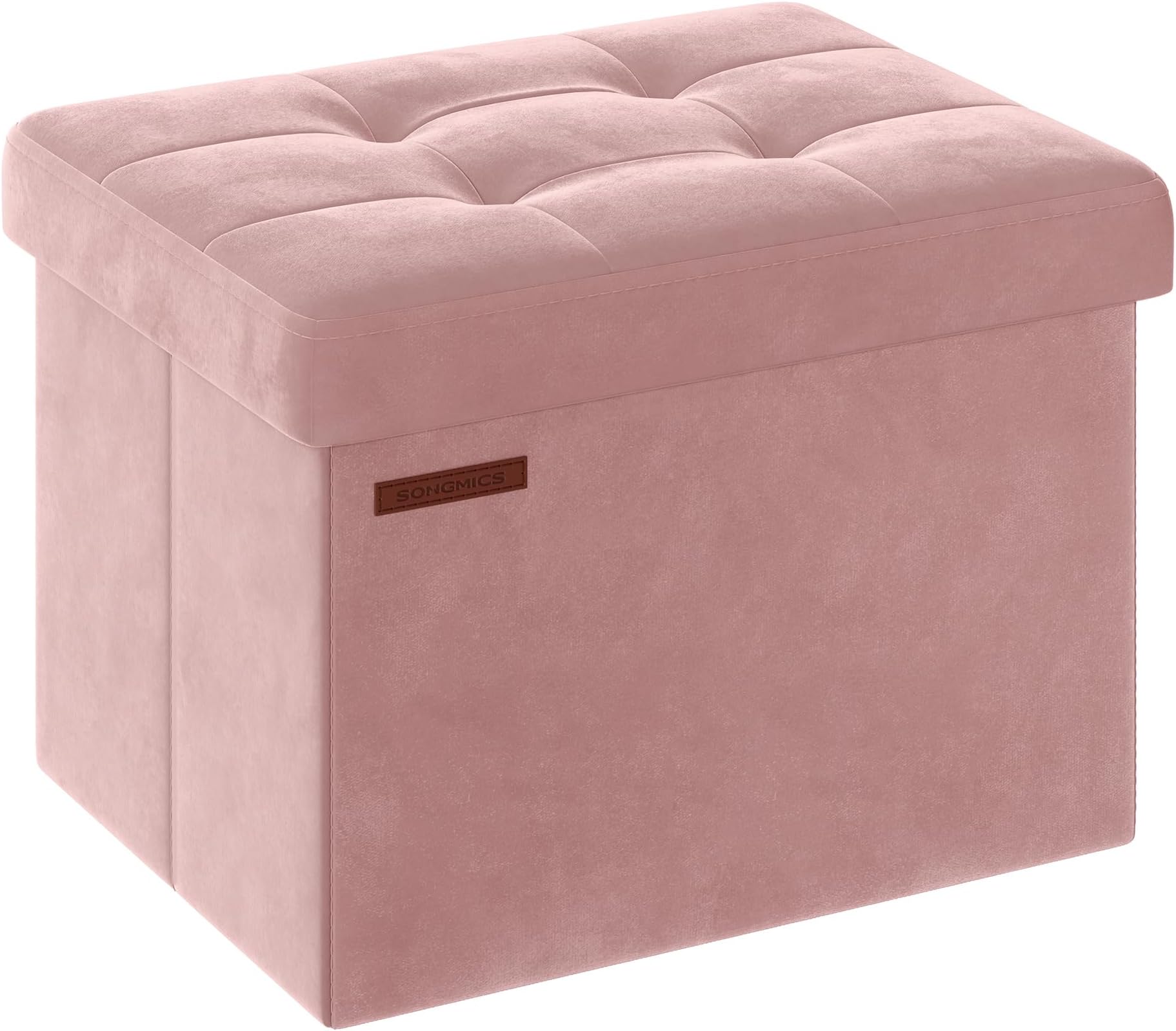 SONGMICS Storage Ottoman, Foldable Small Ottoman Foot Rest, 12.2 x 16.1 Inches Foot Stool, Load up to 286 lb, for Living Room, Bedroom, Dorm, Jelly Pink ULSF200R01