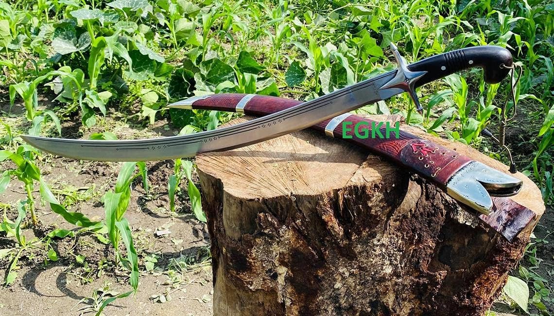 EGKH-25 Inches Traditional Nepal Rana talwar Sword-Large Viking Hand Forged Swords Knife-Battle Ready Carbon Steel Fully Functional-Handmade Nepali Sword-Quality Knife-Ready to Use