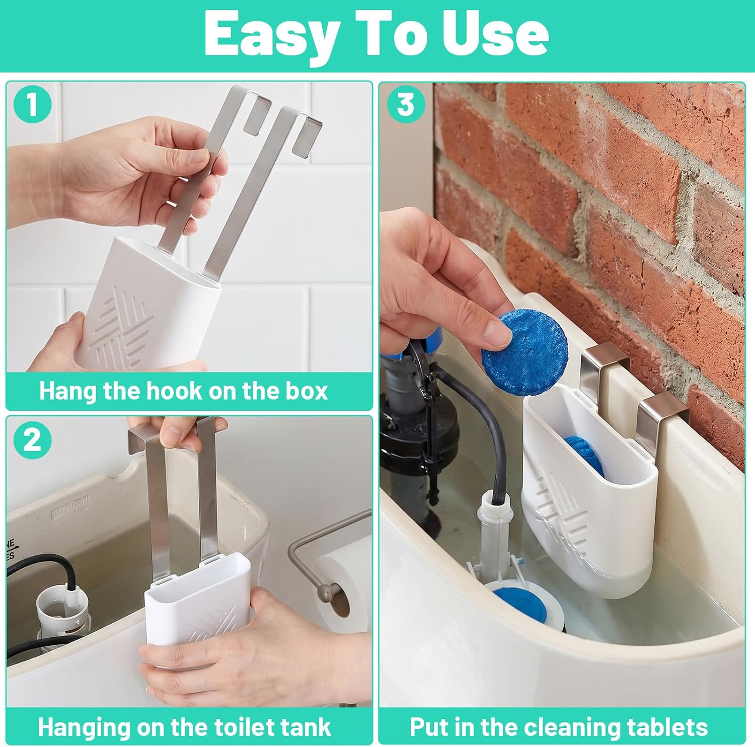 Toilet Tank Tablet Holder, Universal Toilet Tablets, Toilets Hanging Cleaner, Tablet Bracket, Bowl Carrier with Adjustable Hook, Toilets Cleaner for Long Lasting Clean Tank Buildup