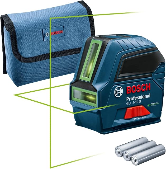 Bosch Professional Laser Level GLL 2-10 G (green laser, working Range: up to 10 m, 3x Batteries AA, pouch) - Amazon Exclusive