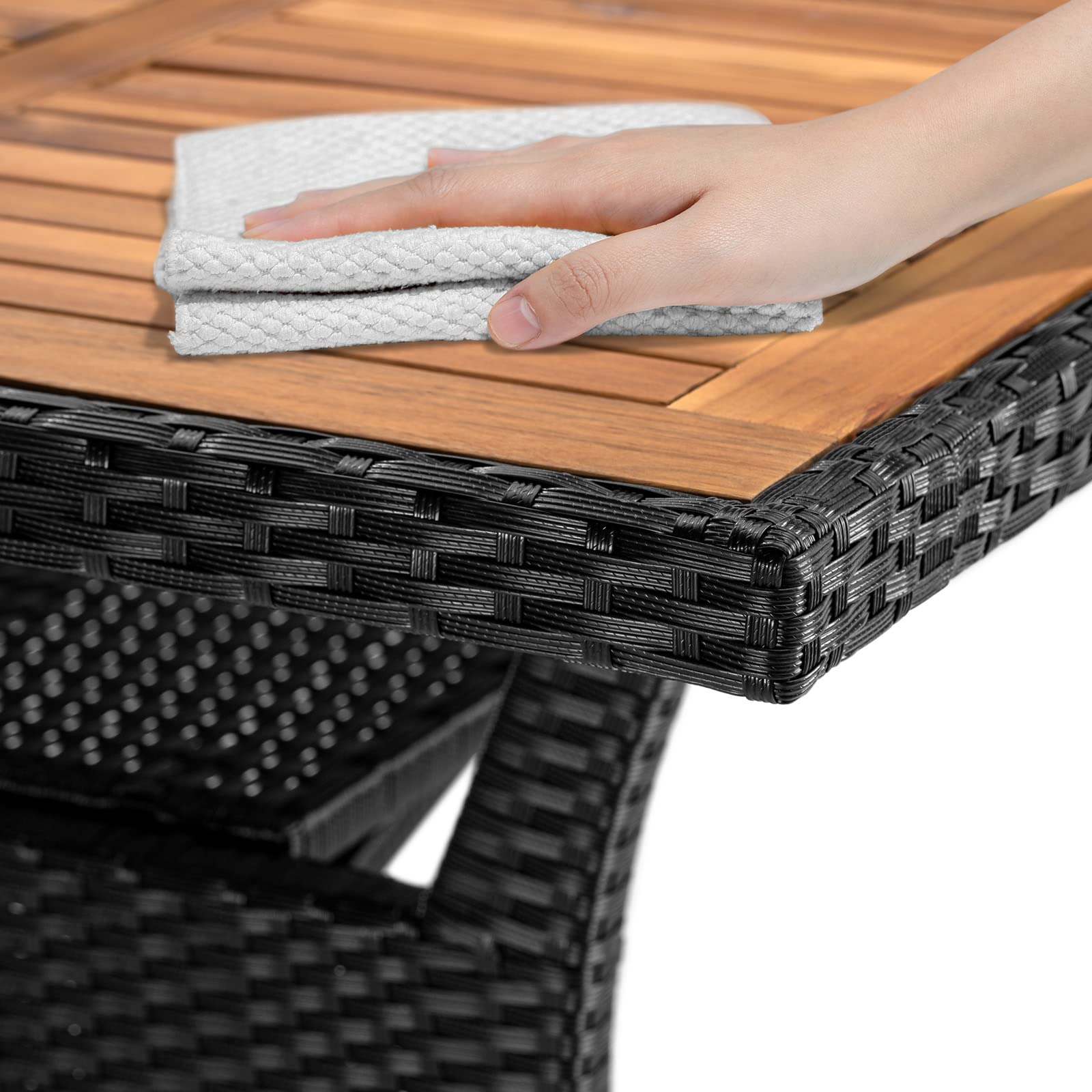 Casaria Tavolo da Giardino in Polyrattan Ripiano in Legno di Acacia 190x90x74cm Regolabile in Altezza per Esterno Pranzo Terrazza
