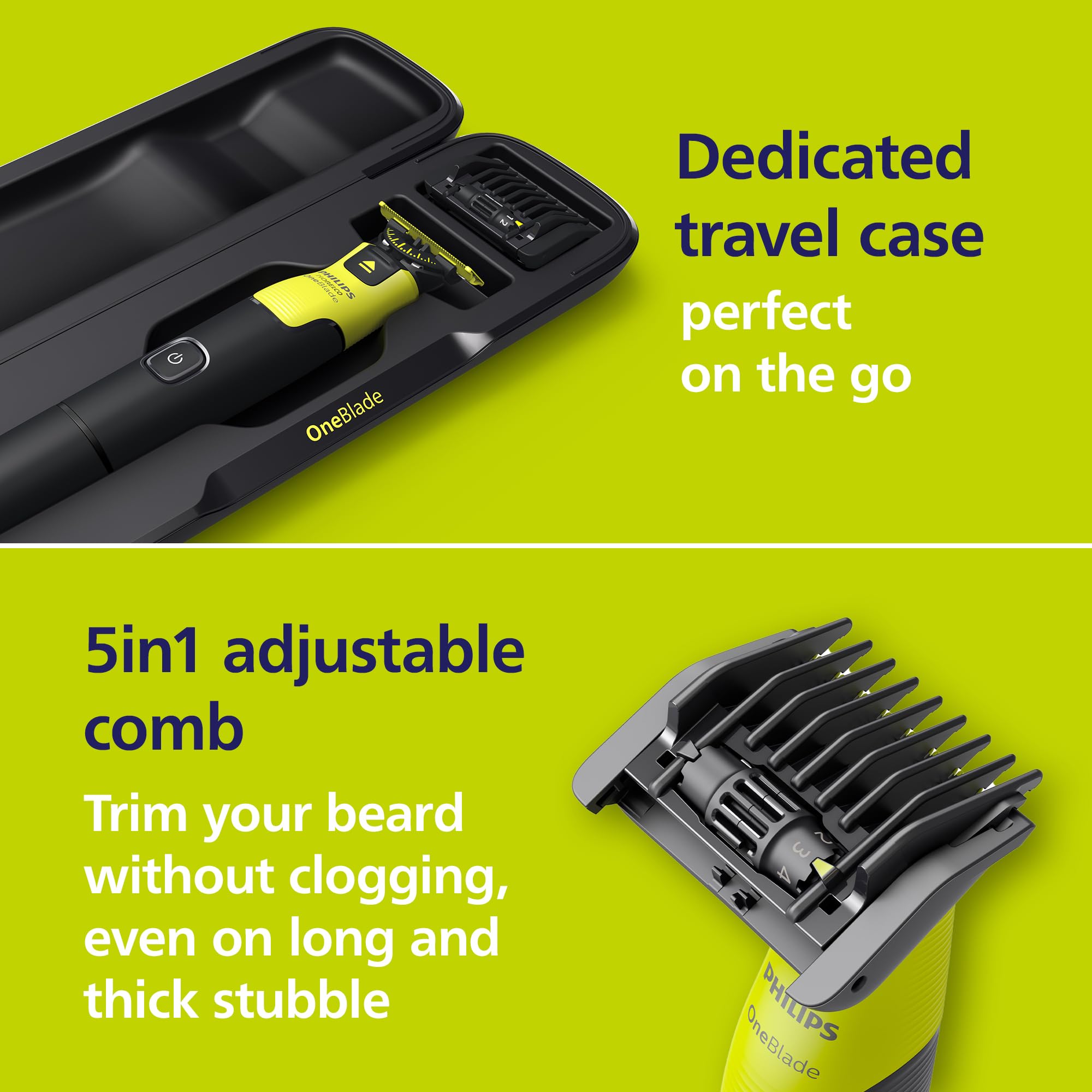 Philips Norelco OneBlade 360 Electric Beard Trimmer, Shaver And Groomer, 360 Blade Technology Hybrid Blade For Face Body 5in1 Adjustable Comb 1x Body Kit Black Lime Green Norelco Oneblade 360 - View #12