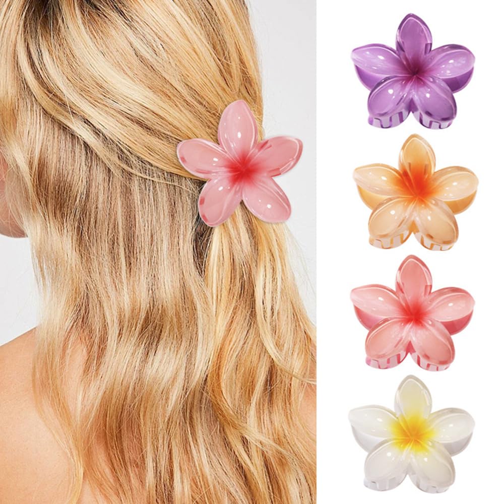 6 Blumen Haarklammern – Stylische Hawaiian Blumen Clips Für Dickes & Dünnes Haar, 6 Farben, Rutschfester Halt