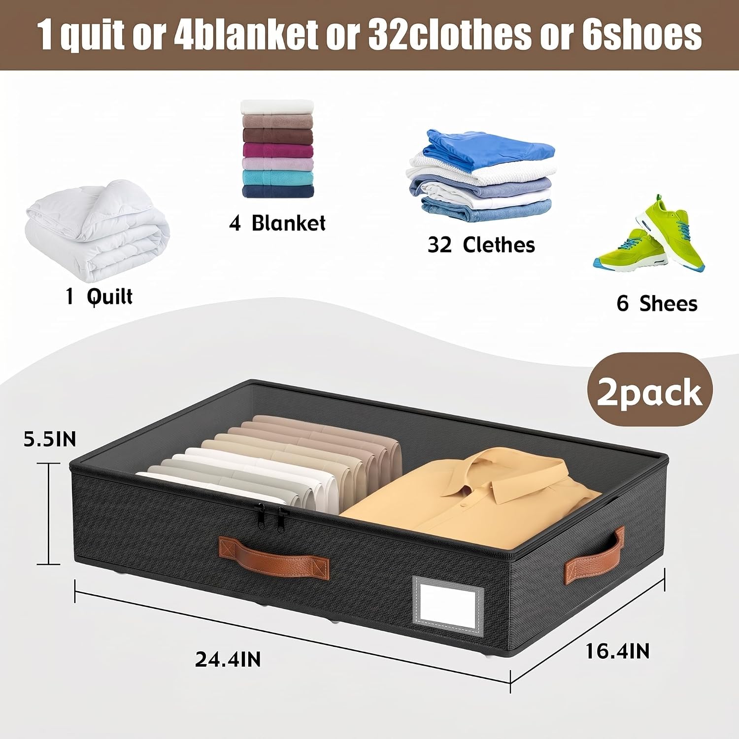 Under Bed Storage with Wheels, No Assemble Required 5.5 inches height under bed storage bins,Low Profile Rolling Underbed Shoe Storage containers，dorm underbed storage drawers (black, 5.5 inch height)