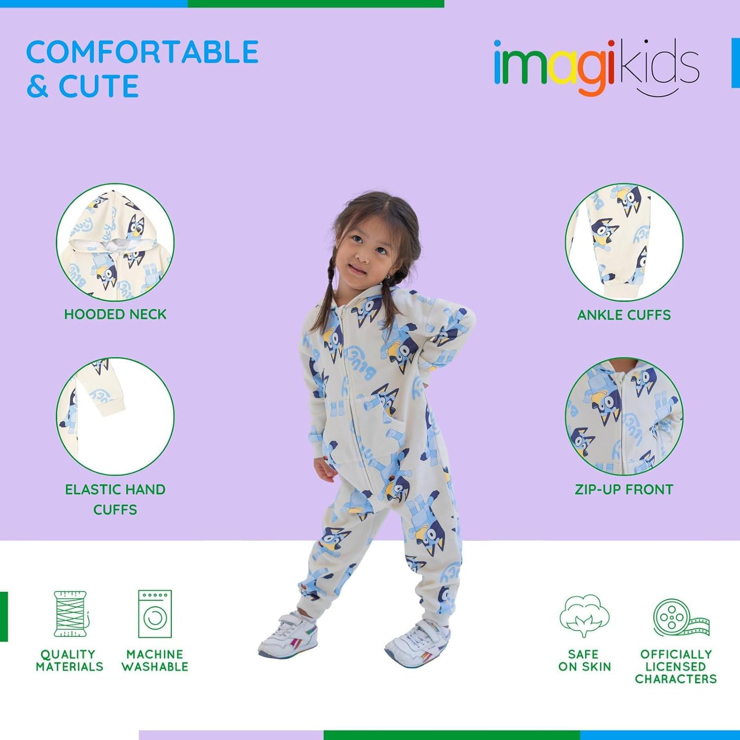 Bluey Girls Fleece Zip Up Coverall Toddler to Big Kid Sizes (2T - 10-12)