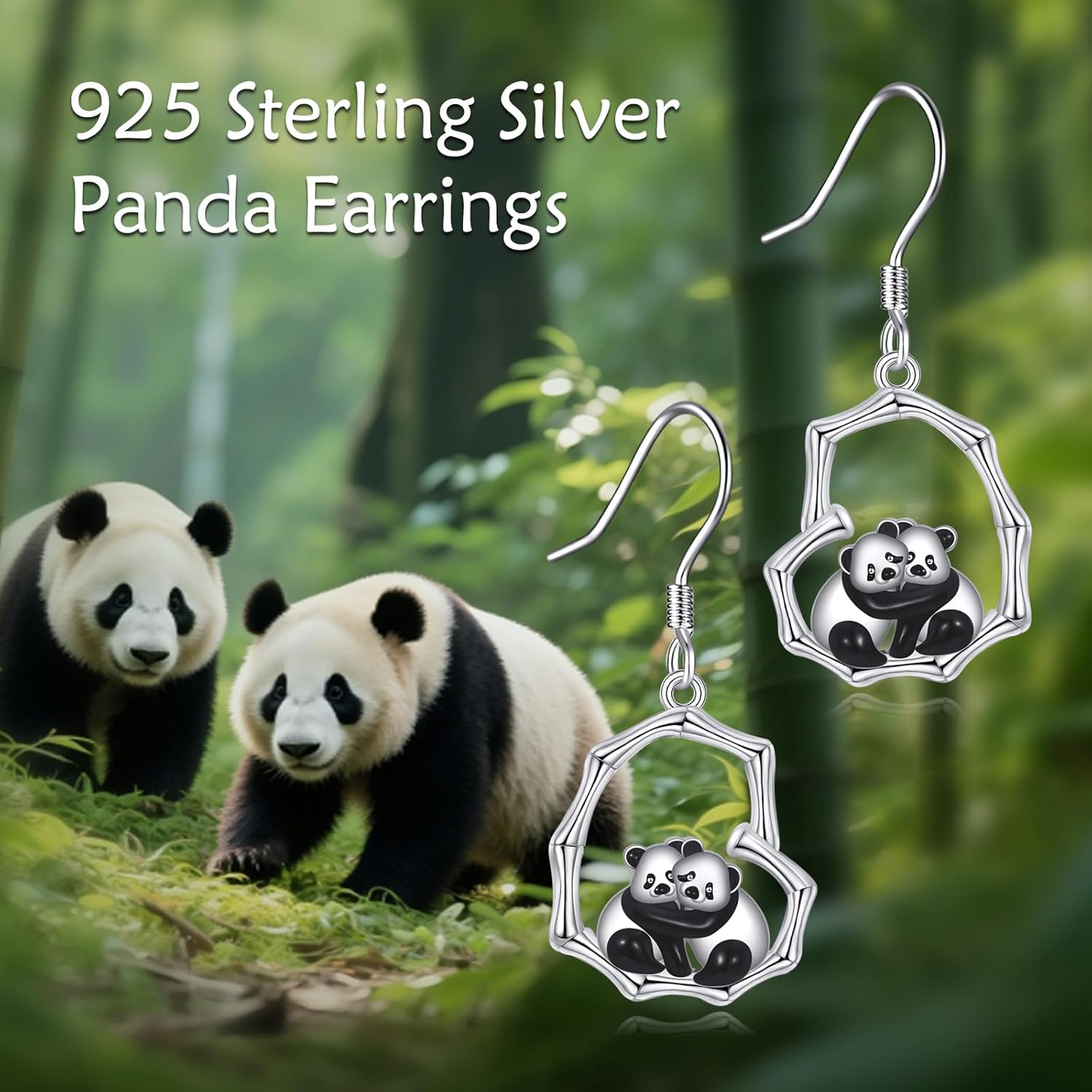MONGAS Panda Earrings Sterling Silver Cute Animal Bamboo Heart Drop Dangle Earrings Panda Jewelry Gifts for Women - Image 6