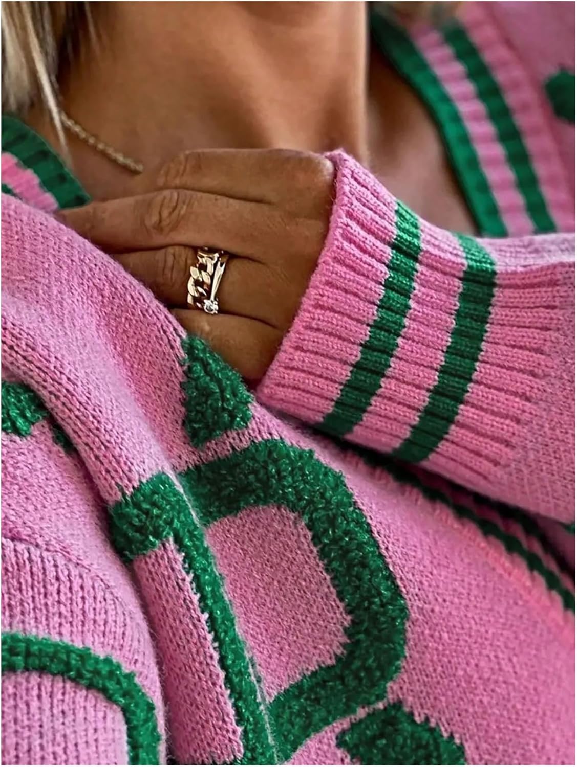 Milumia Women's Letter Print Button Up Knit Cardigan V Neck Long Sleeve Sweater Jackets - Image 4