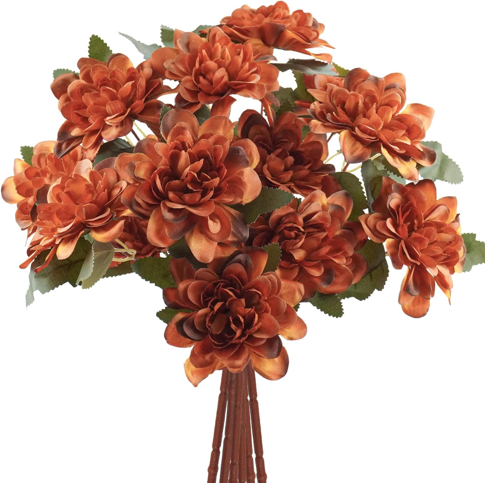 Uieke 6PCS Artificial Daisy Mums Flowers with Stem, Burnt Orange Silk Flowers Arrangement for Home Party Fall Wedding Bouquet Thanksgiving Table Centerpieces Decor (Vintage Terracotta)