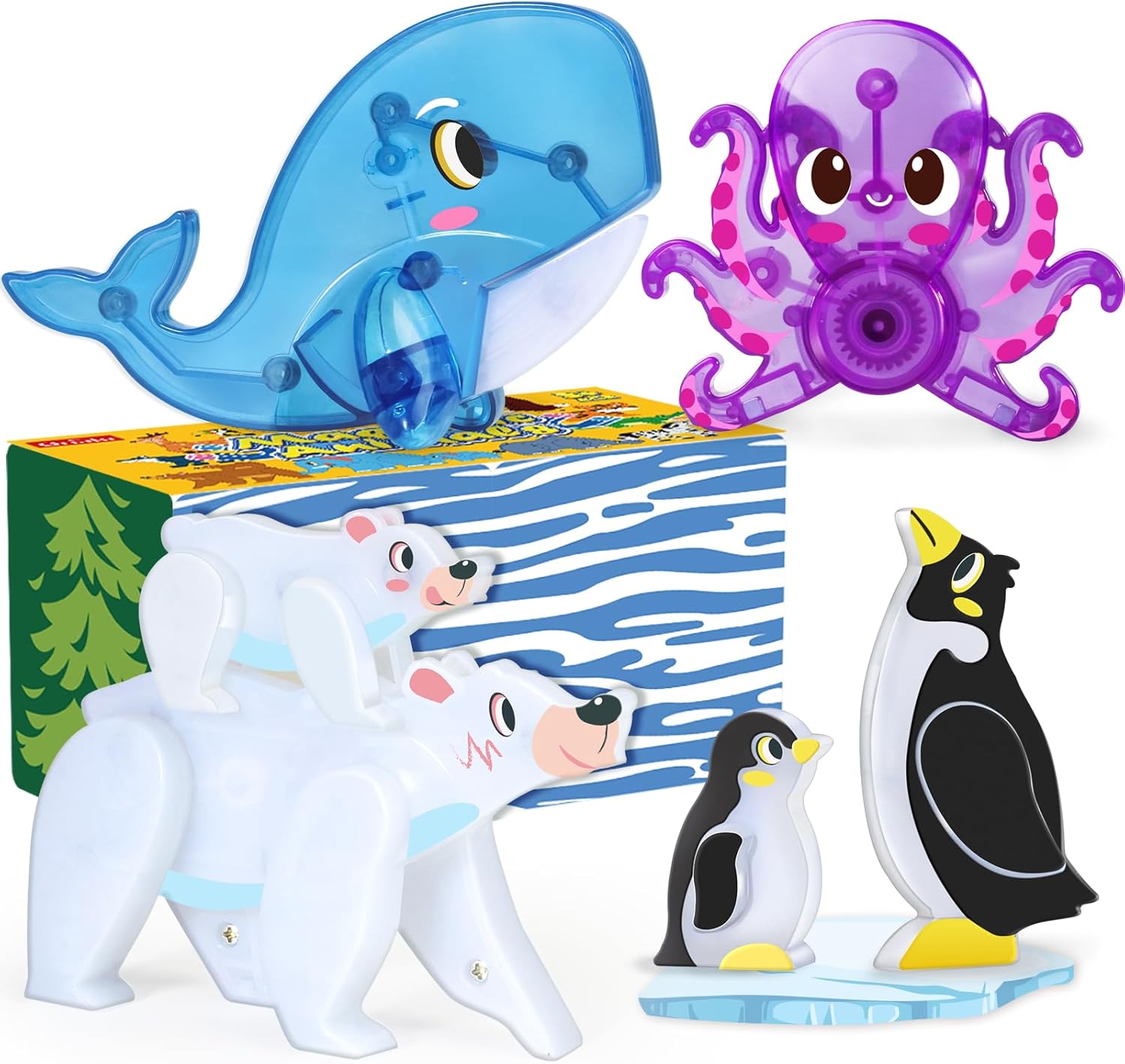 Arctic Animal Toys for Magnetic Tiles, 6pcs Pole Animals Compatible with Magnetic Blocks, Movable Joint Animal Figurines Suitable for Kids Magnet Tile CZ39202-A