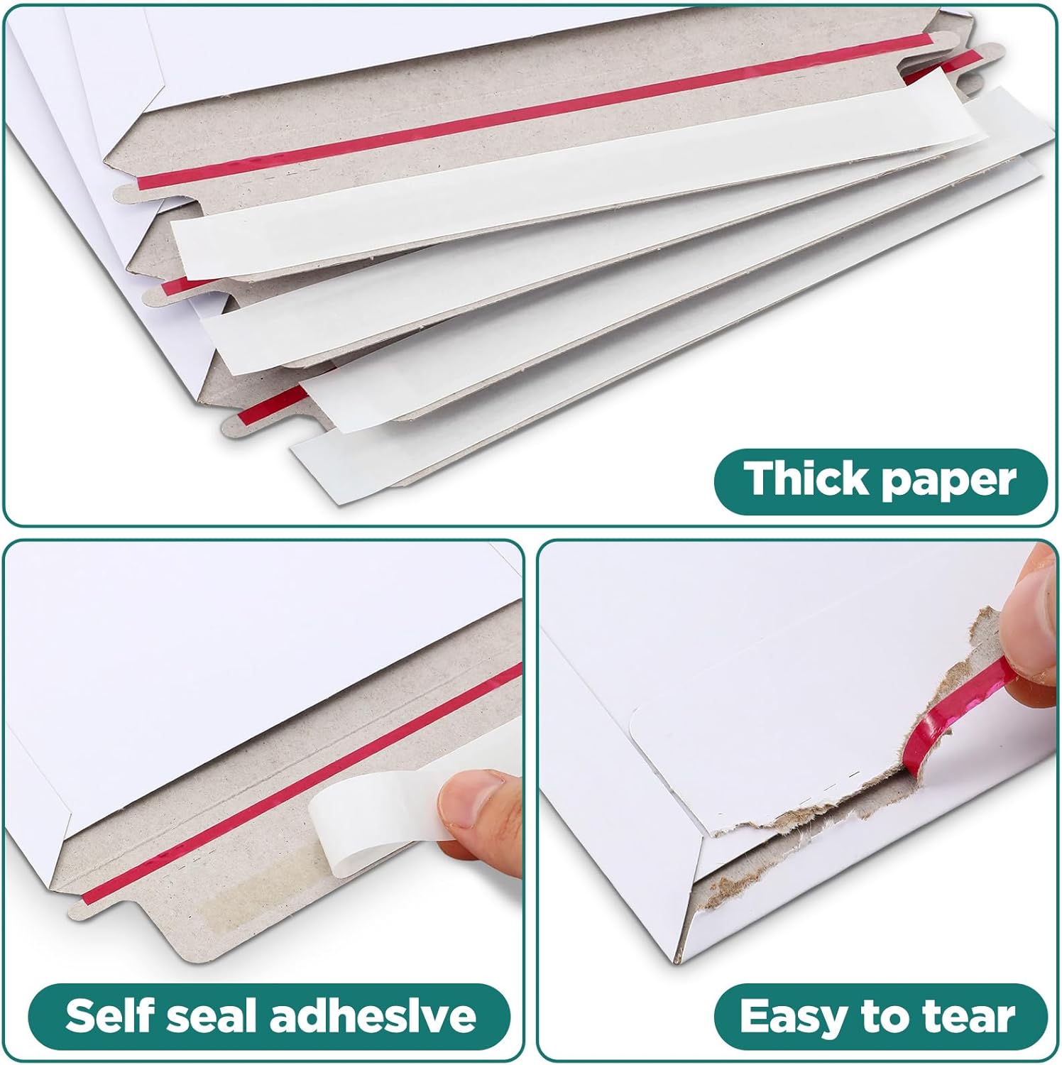 100 Pack Rigid Mailers Self Seal Stay Flat White Cardboard Photo Document Shipping Envelopes Small Mailers for Photos, CD, Certificates, Art Prints, and Documents, 6.5x4.5 Inch - Image 4