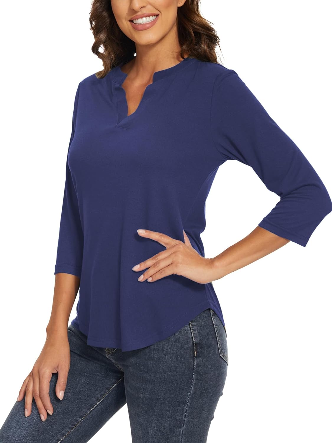 Womens Tops 3/4 Sleeve V Neck Shirt Casual Tunic T-Shirts Dressy Work Blouse - Image 4