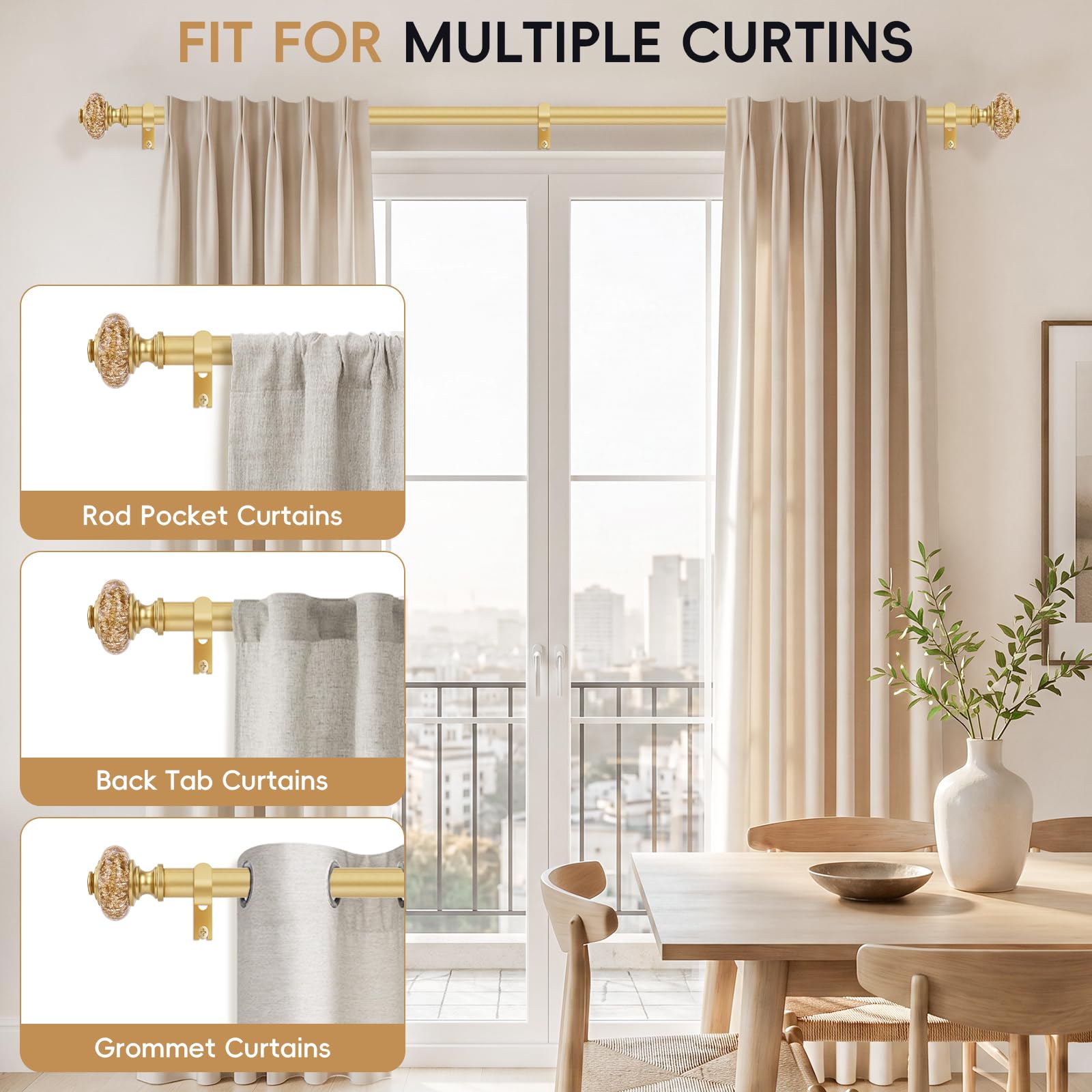 Gold Crystal Curtain Rod - 36-91 Inch, FREE SHIPPING -5 Gold Crystal Curtain Rod - 36-91 Inch, FREE SHIPPING -5