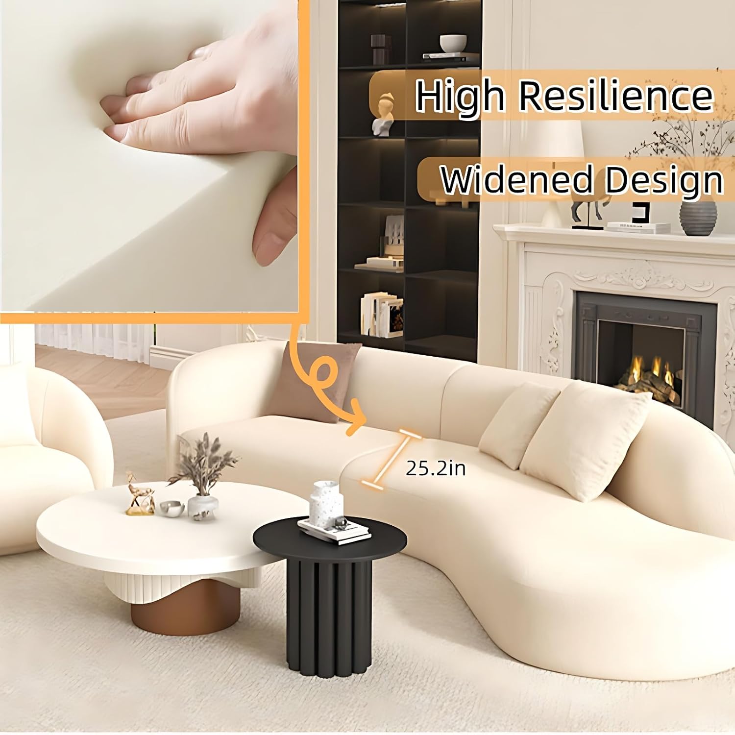 Luxurious Couches - Modular Sofa with Marble Coffee Table & Wood Frame | Sectional Sofa Set for Living Room, Reception Areas (Sofa + 2 Chair + Coffee Table, 72in)