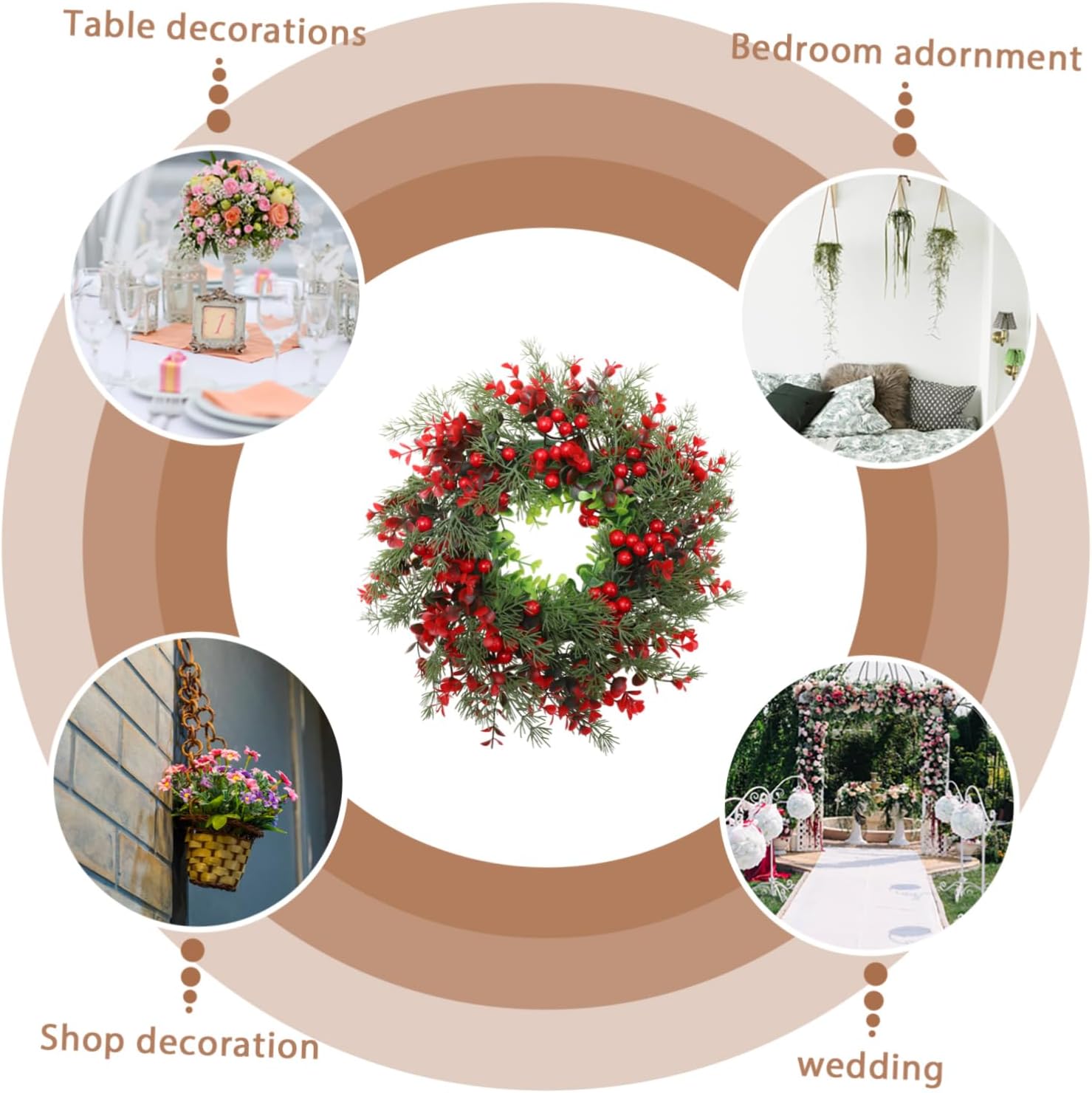 Amosfun 1pc Xmas Wreath Pendant Decor Lightweight Artificial Holiday Garland Berries for Front Door Home Decoration