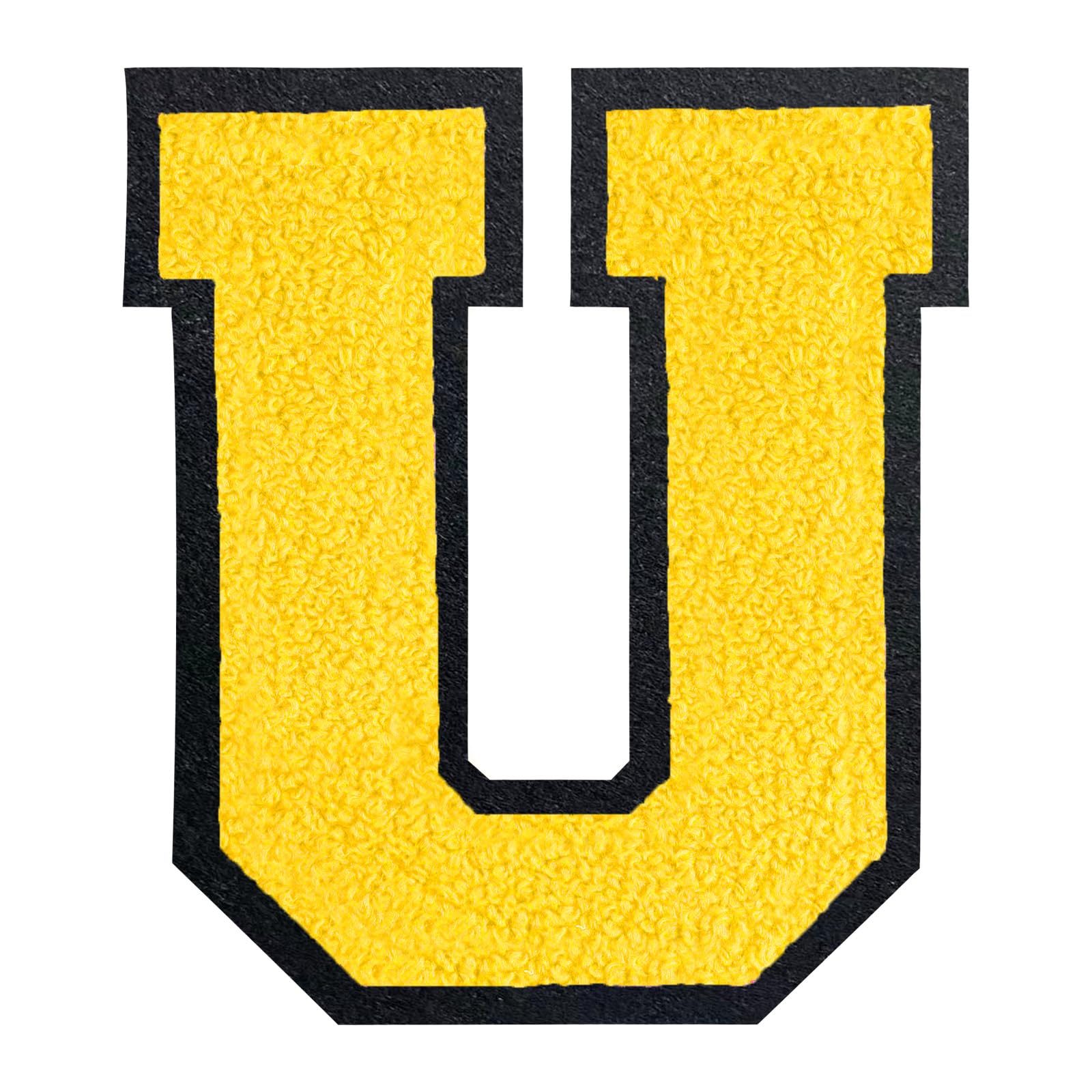 QianSiLi 6.5 Inch Chenille Iron On Letters for Clothes Varsity Letter Patches Embroidered Patch Iron On Patches for Clothing Jacket/Hoodie/Varsity (Yellow,U)