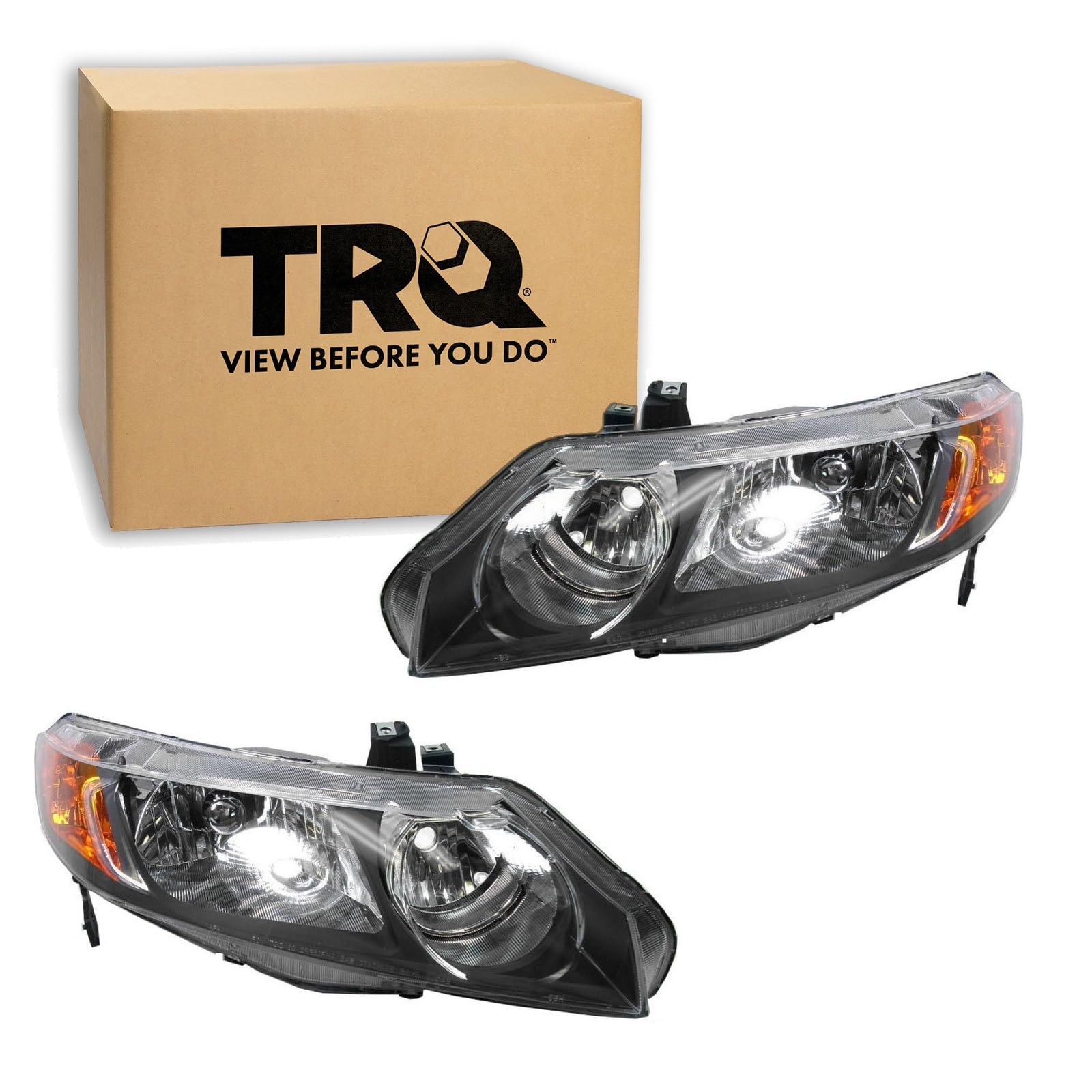 TRQ Headlight Assembly Set HO2502125 HO2503125 Compatible with 2006-2008 Honda Civic