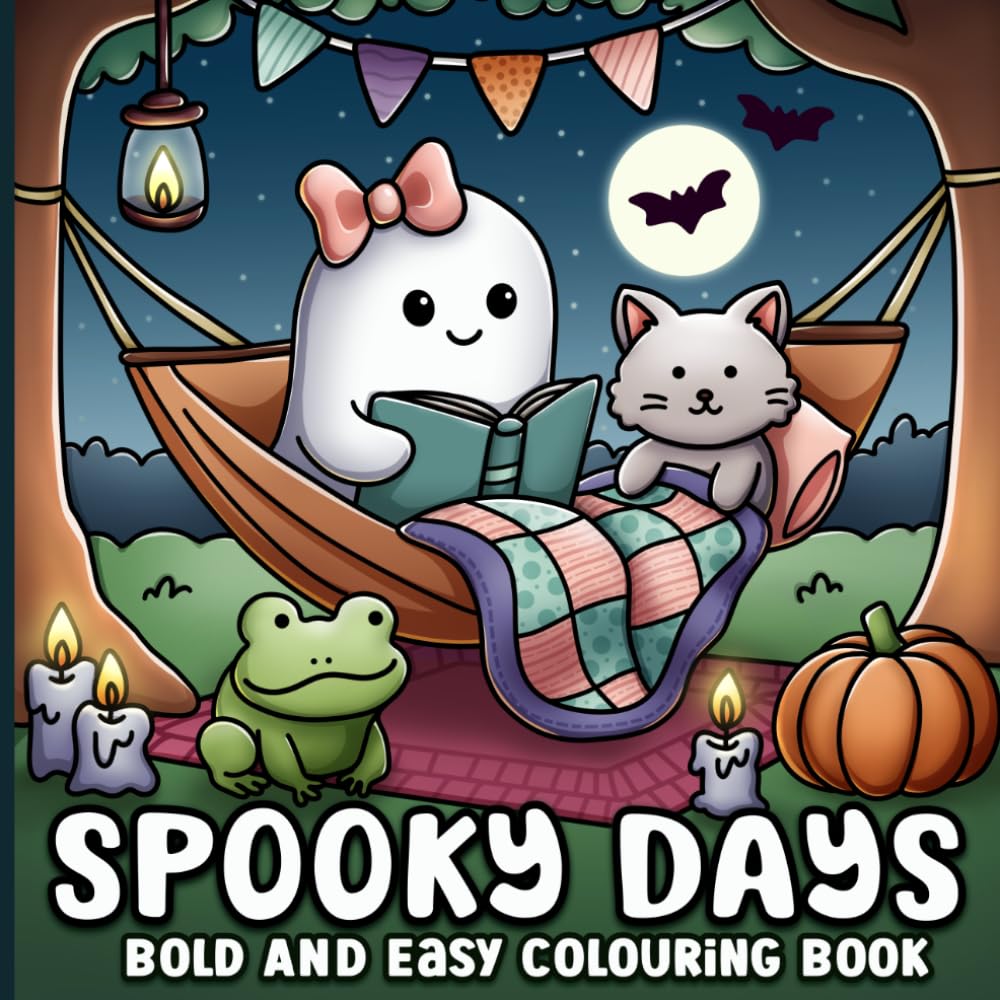 Bold and Easy Colouring Book: Spooky Days Cute Halloween and Autumn Designs for All Ages
