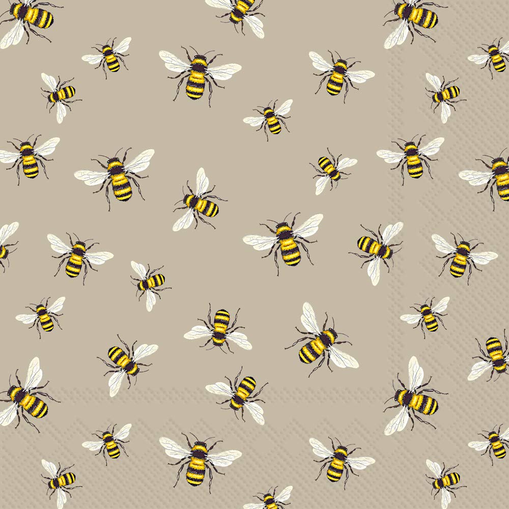 Boston International IHR 3-Ply Paper Napkins, 20-Count Lunch Size, Lovely Bees Linen