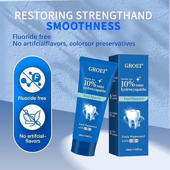 10% Hydroxyapatite Toothpaste for Sensitive Teeth|Nano-Hydroxyapatite Toothpastes for Restore, Strengthen Teeth, Fluoride-Free, 4 oz (1)