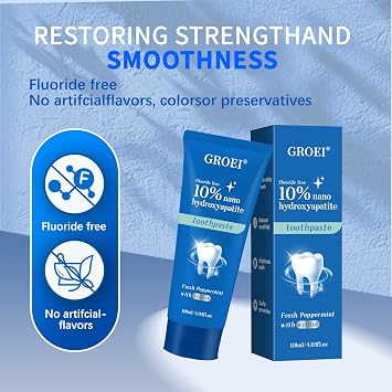 10% Hydroxyapatite Toothpaste for Sensitive Teeth|Nano-Hydroxyapatite Toothpastes for Restore, Strengthen Teeth, Fluoride-Free, 4 oz (1)