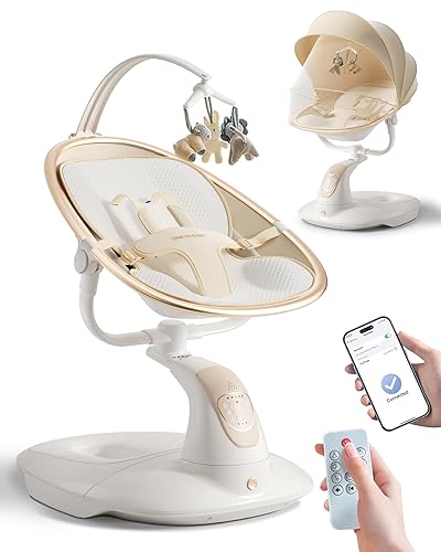 Columpio de bebé para bebés a niños pequeños, columpio eléctrico para bebé con base resistente en forma de escudo, rotación de 180° columpio