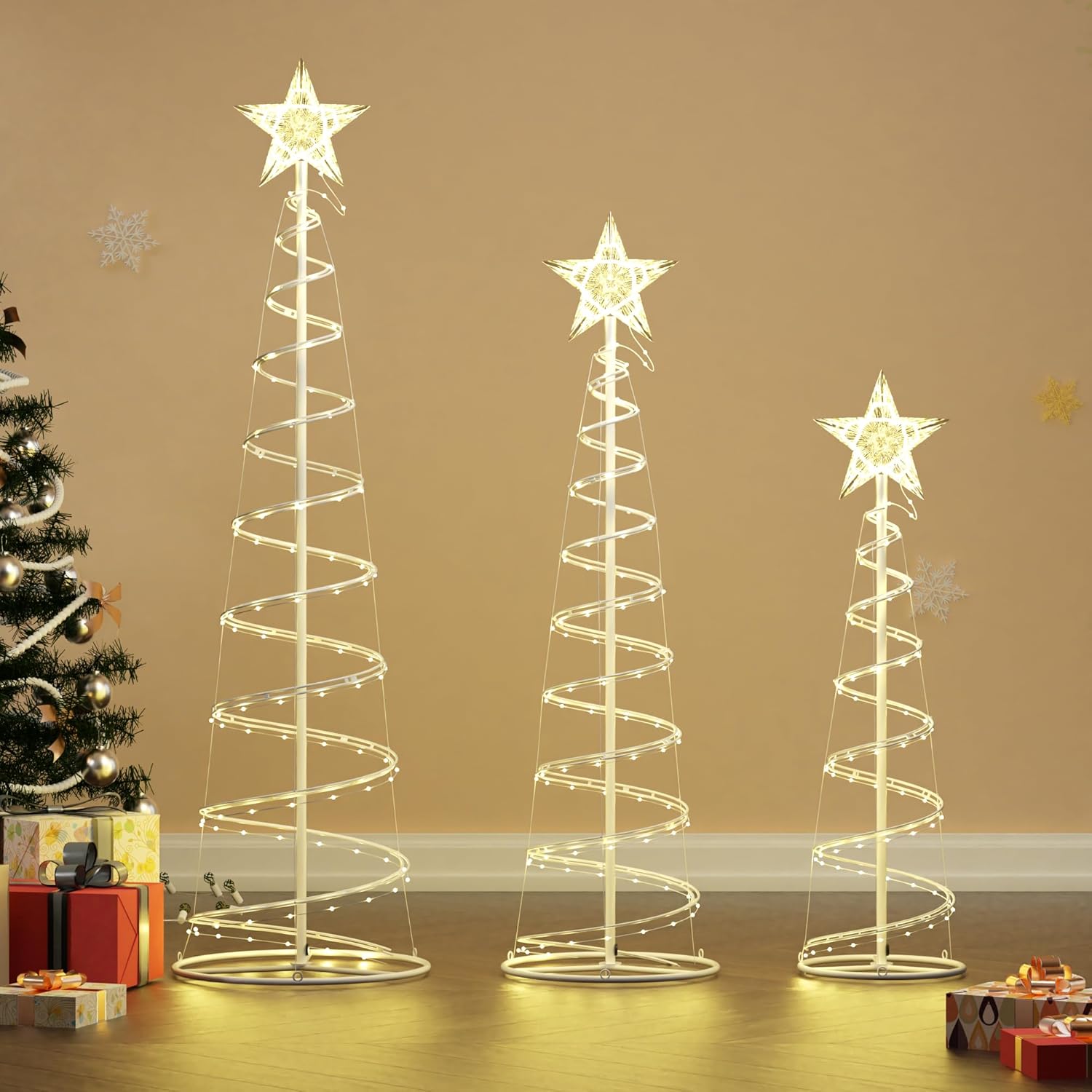 Led Outdoor Yard Christmas Decorations Spiral Trees, 3 Packs Spiral Christmas Trees for Outside Decor, Spiral Christmas Tree Warm White Lighted Holiday Displays for Indoor Xmas and Lawn