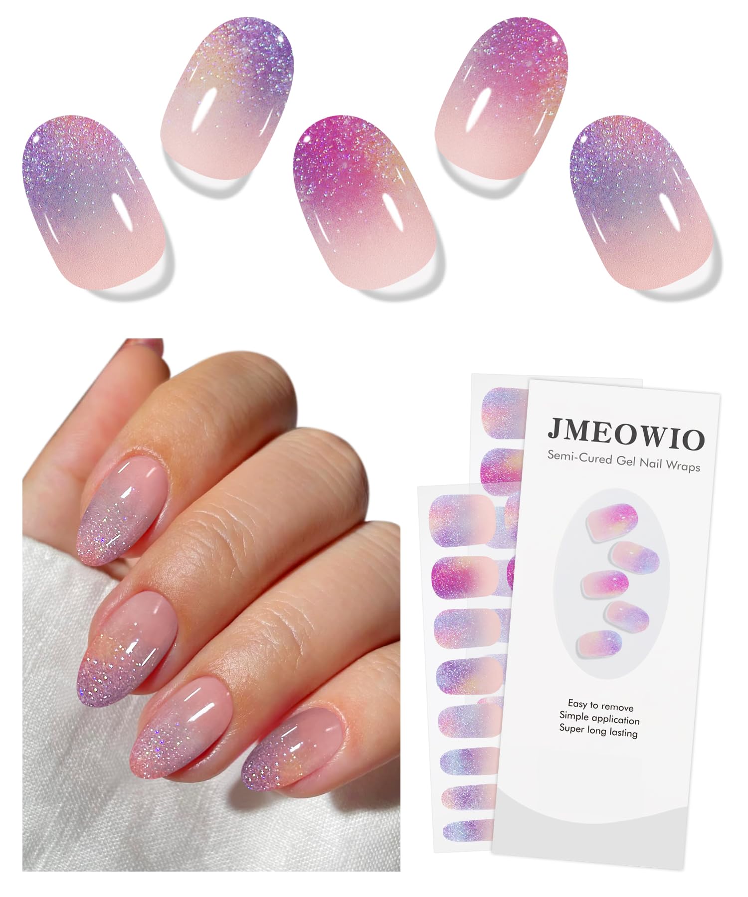 JMEOWIO Gradient brokatowy (30 sztuk) żelowy lakier do paznokci UV naklejka do paznokci owinąć Nagelsticker