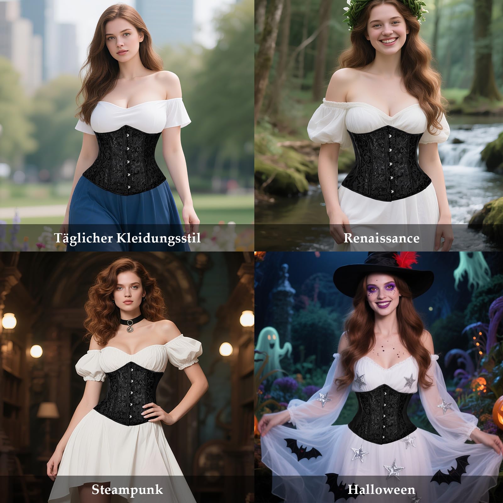 TRIWORKS Korsett Damen Corsage Bustiers Unterbrust Korsett Satin Lace Up Waist Cincher für Halloween und Karneval XS-6XL