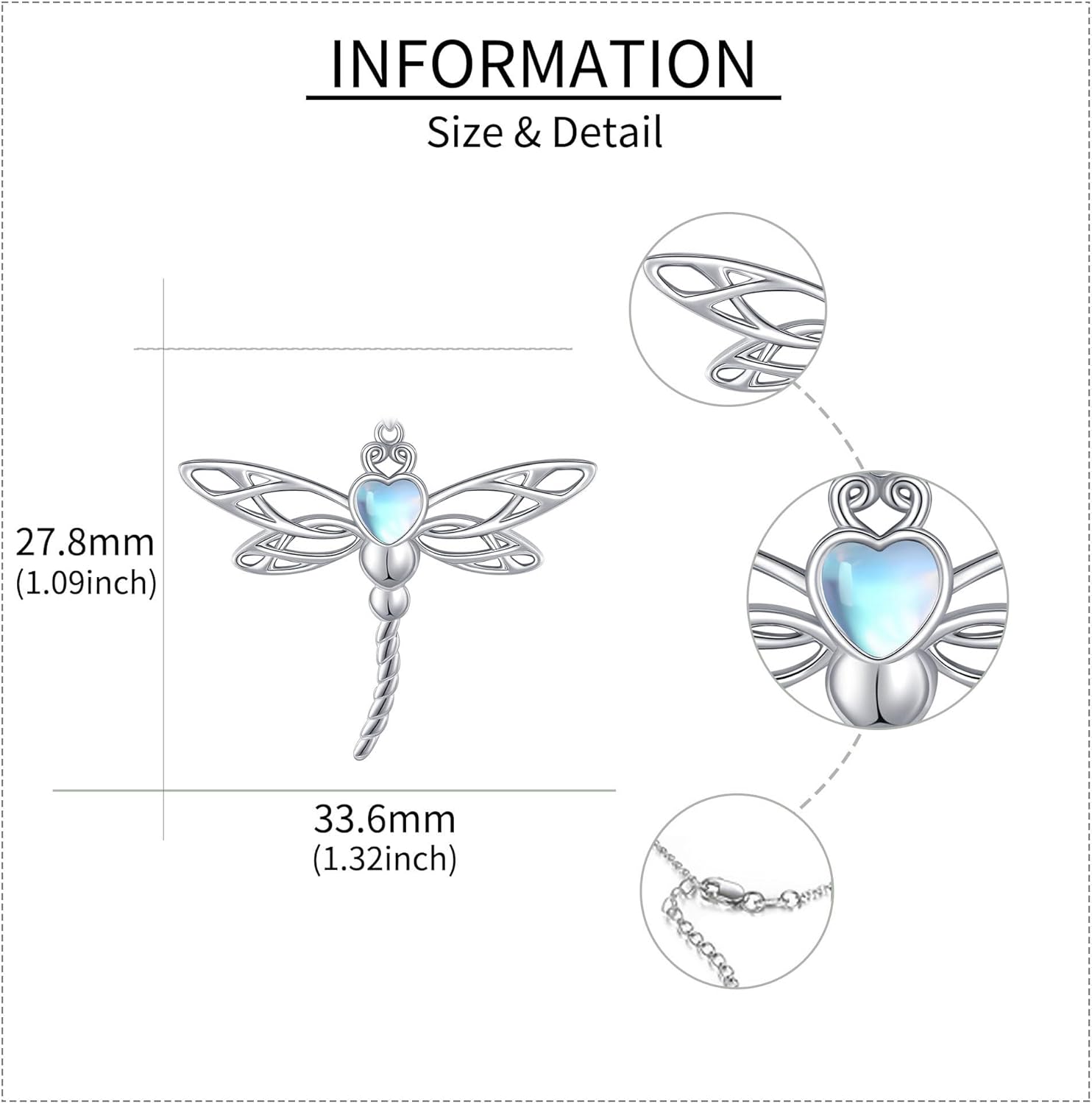 Dragonfly Necklace for Women 925 Sterling Silver Celtic Dragonfly Pendant Moonstone Jewelry Gifts - Image 5